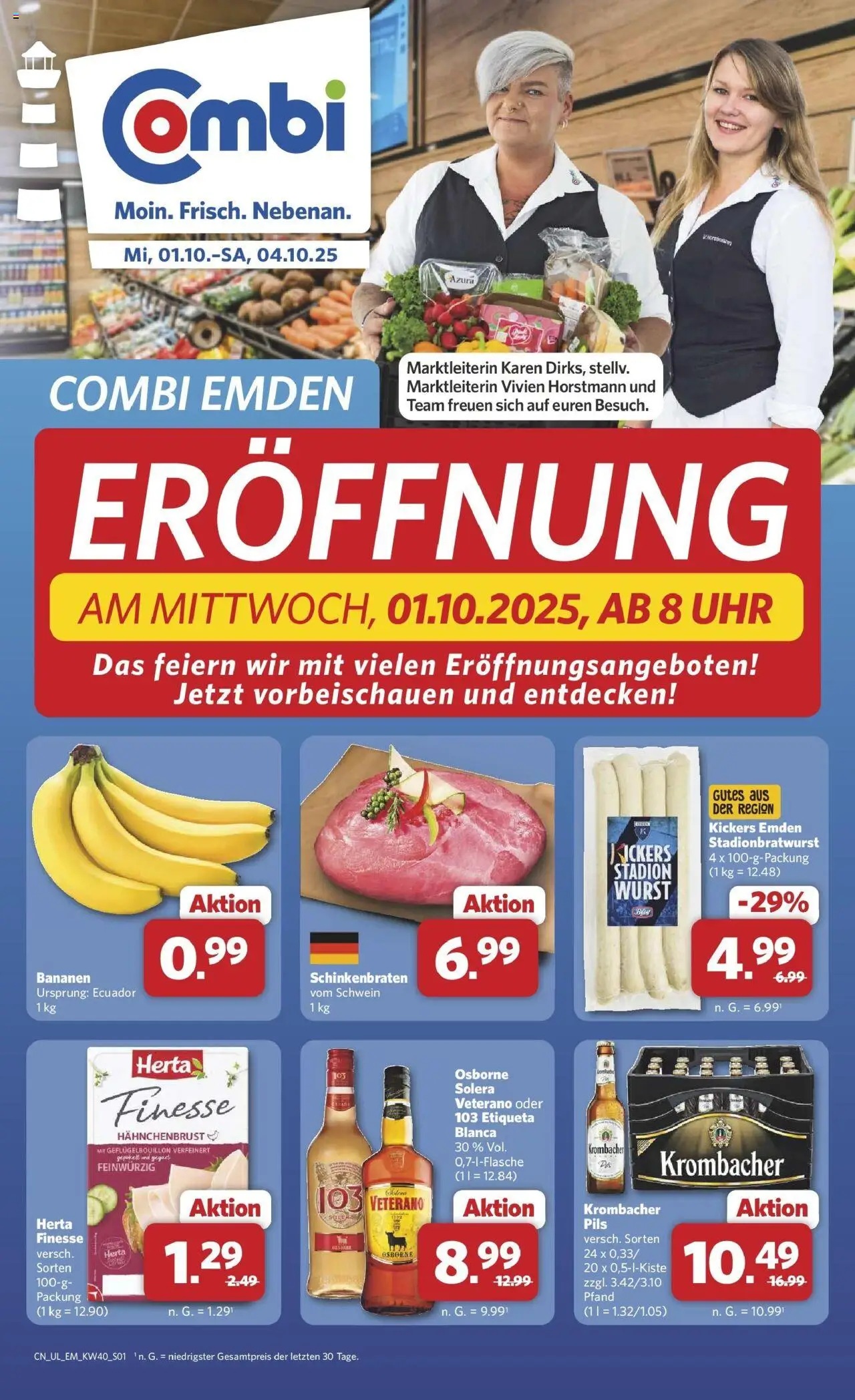 Combi Prospekt Emden	 – gültig ab 30.09.2025 | Seite: 1 | Produkte: Osborne, Wurst, Krombacher, Hahnchenbrust