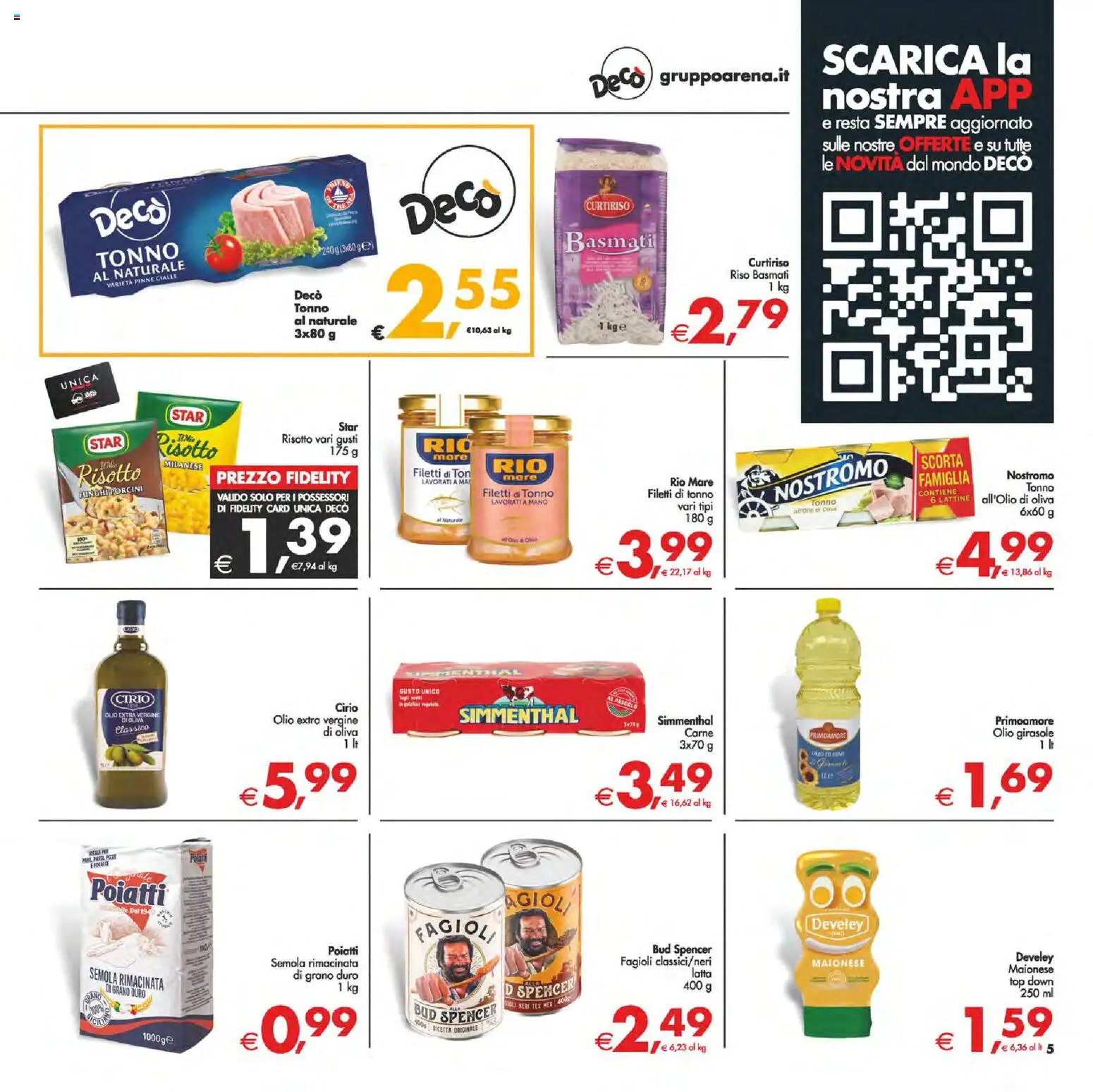 Volantino Decò del 23.01.2026 | Pagina: 5 | Prodotti: Riso Basmati, Maionese, Pinne, Tonno