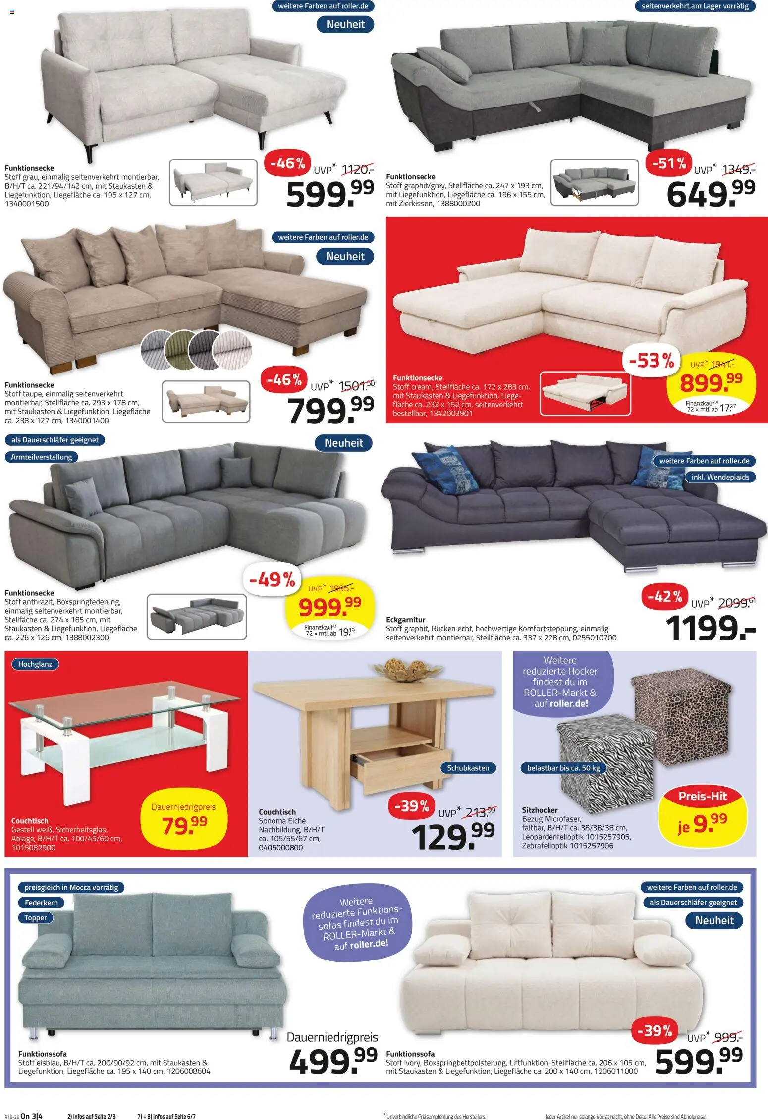 Roller Prospekt 	 – gültig ab 26.04.2026 | Seite: 8 | Produkte: Hocker, Couchtisch, Liege, Topper