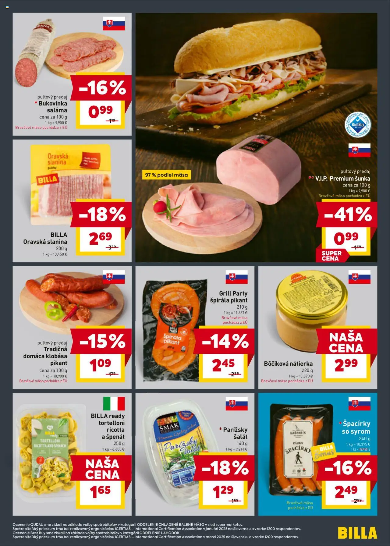 Billa leták │ platný od 16.07.2025 | Strana: 5 | Produkty: Saláma, Slanina, Klobása, Párky