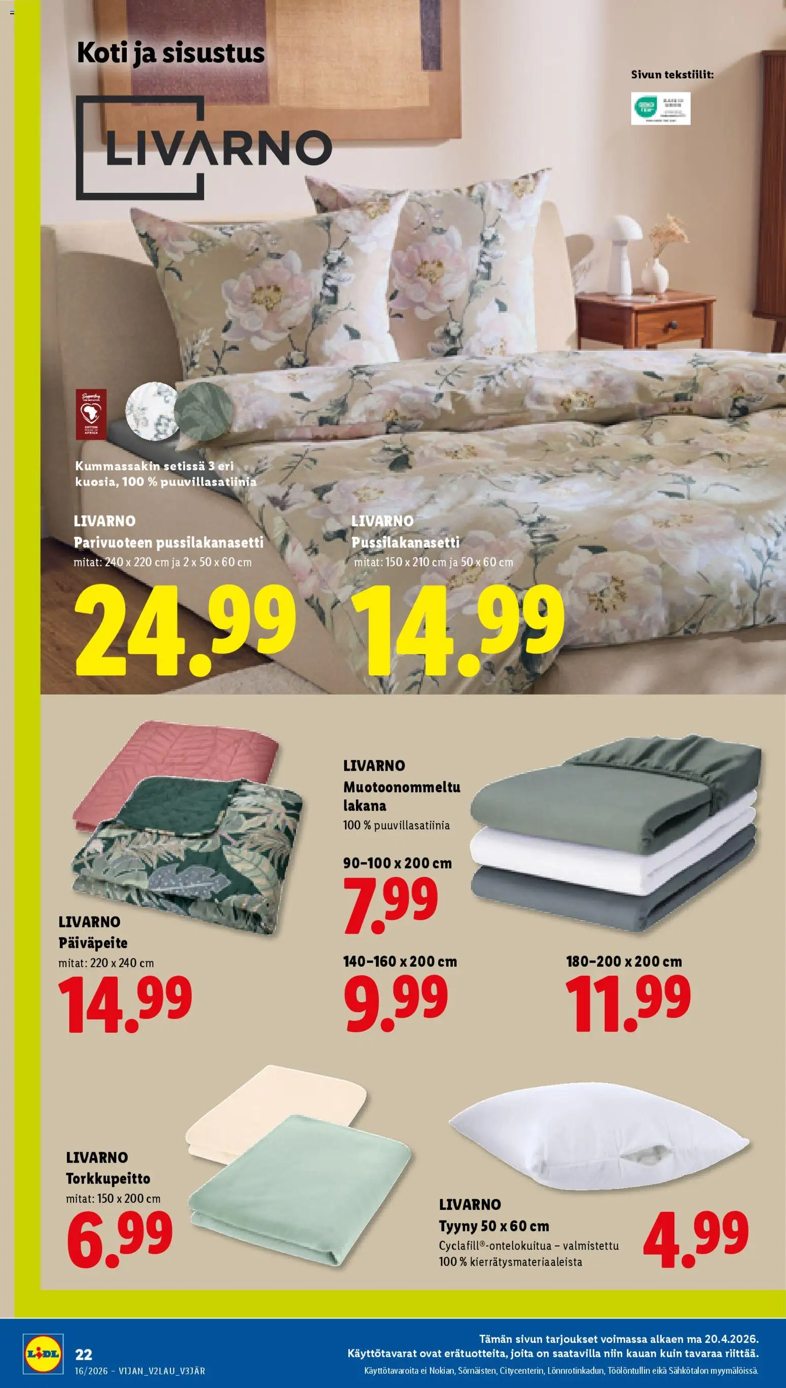 Lidl tarjoukset - Helsinki – voimassa 16.04.2026 alkaen | Sivu: 28 | Tuotteet: Pussilakanasetti, Tyyny, Päiväpeite, Lakana
