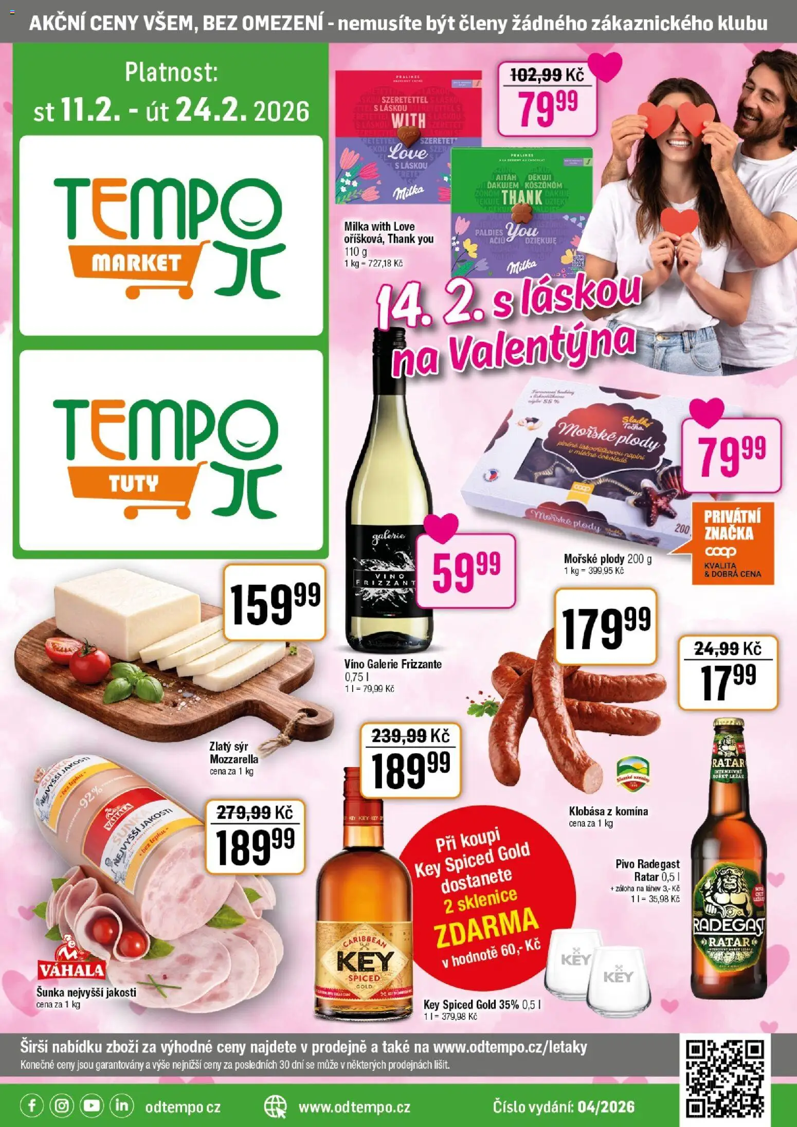 Tempo leták - Tuty od 11.02.2026 | Strana: 1 | Produkty: Sýr, Milka, Klobása, Láhev