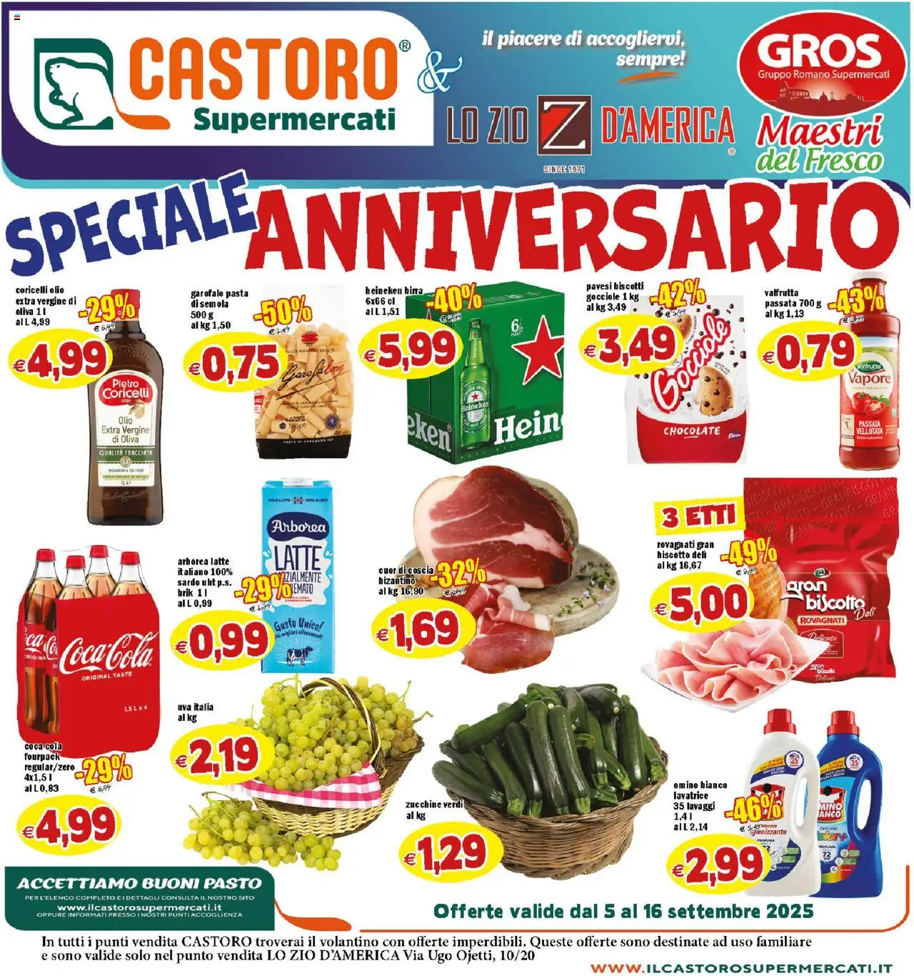 Volantino Il Castoro del 05.09.2025 | Pagina: 1 | Prodotti: Latte, Uva, Heineken, Coca Cola