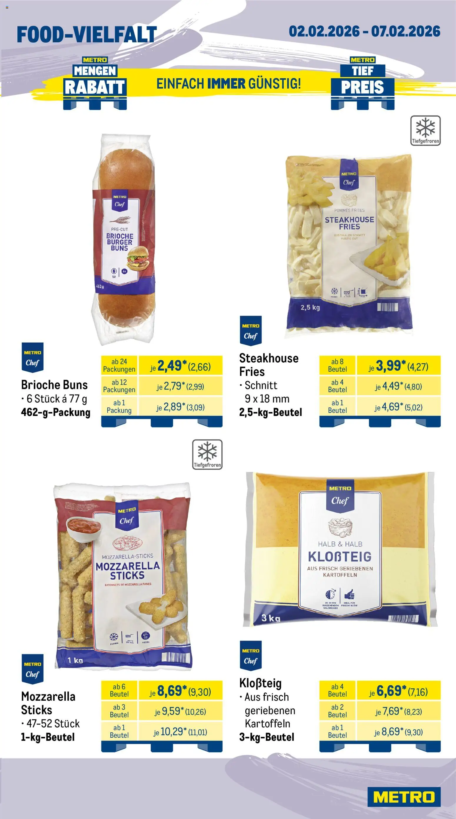 Metro Wochen-Angebote Gastro – gültig ab 02.02.2026 | Seite: 11 | Produkte: Mozzarella, Burger, Pommes frites, Kartoffeln