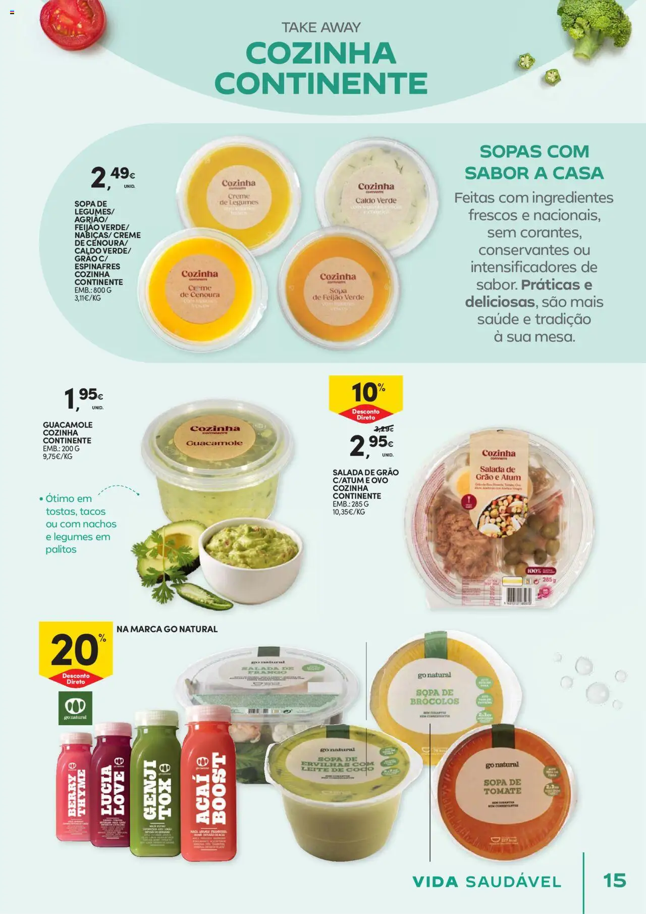 Continente - Vida Saudável: É de quem quer comer bem sem ginástica na carteira │ válido de 21.10.2025 | Página: 15 | Produtos: Atum, Frango, Creme, Salada