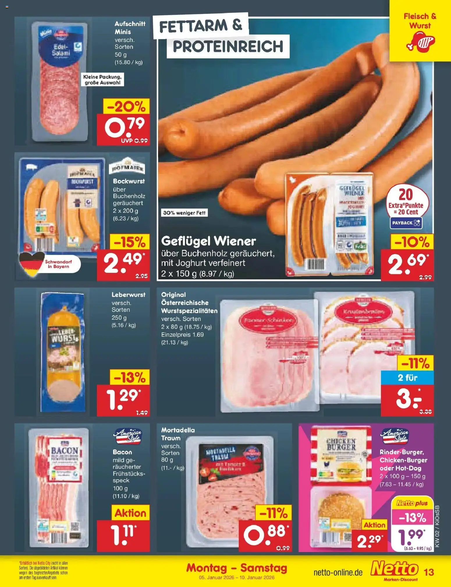 Netto Marken-Discount - Netto: Wochenangebote – gültig ab 05.01.2026 | Seite: 13 | Produkte: Bockwurst, Burger, Wurst, Fleisch