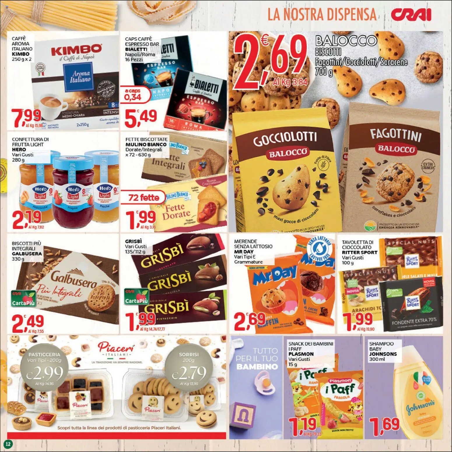 Volantino CRAI del 14.05.2026 | Pagina: 12 | Prodotti: Caffè, Biscotti, Albicocche, Fette biscottate