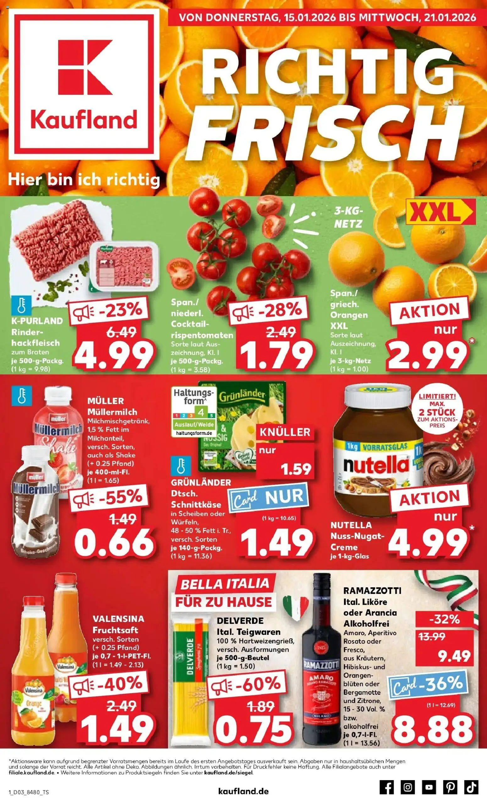 Kaufland prospekt Schwetzingen	 – gültig ab 15.01.2026 | Seite: 1 | Produkte: Orangen, Pasta, Muller mullermilch, Ramazzotti