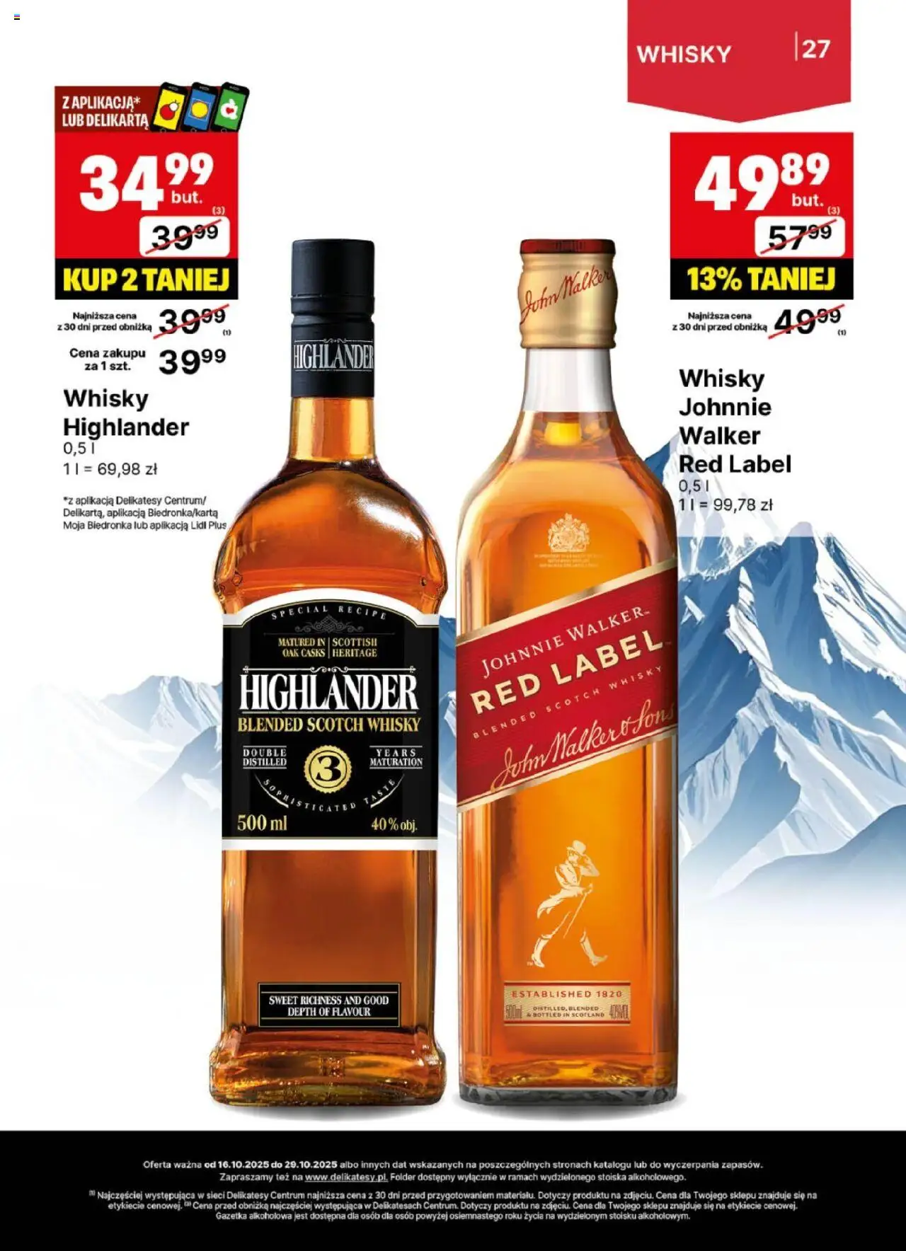 Delikatesy Centrum Gazetka - DeliBarek od 16.10.2025 | Strona: 27 | Produkty: Delikatesy, Red label, Whisky