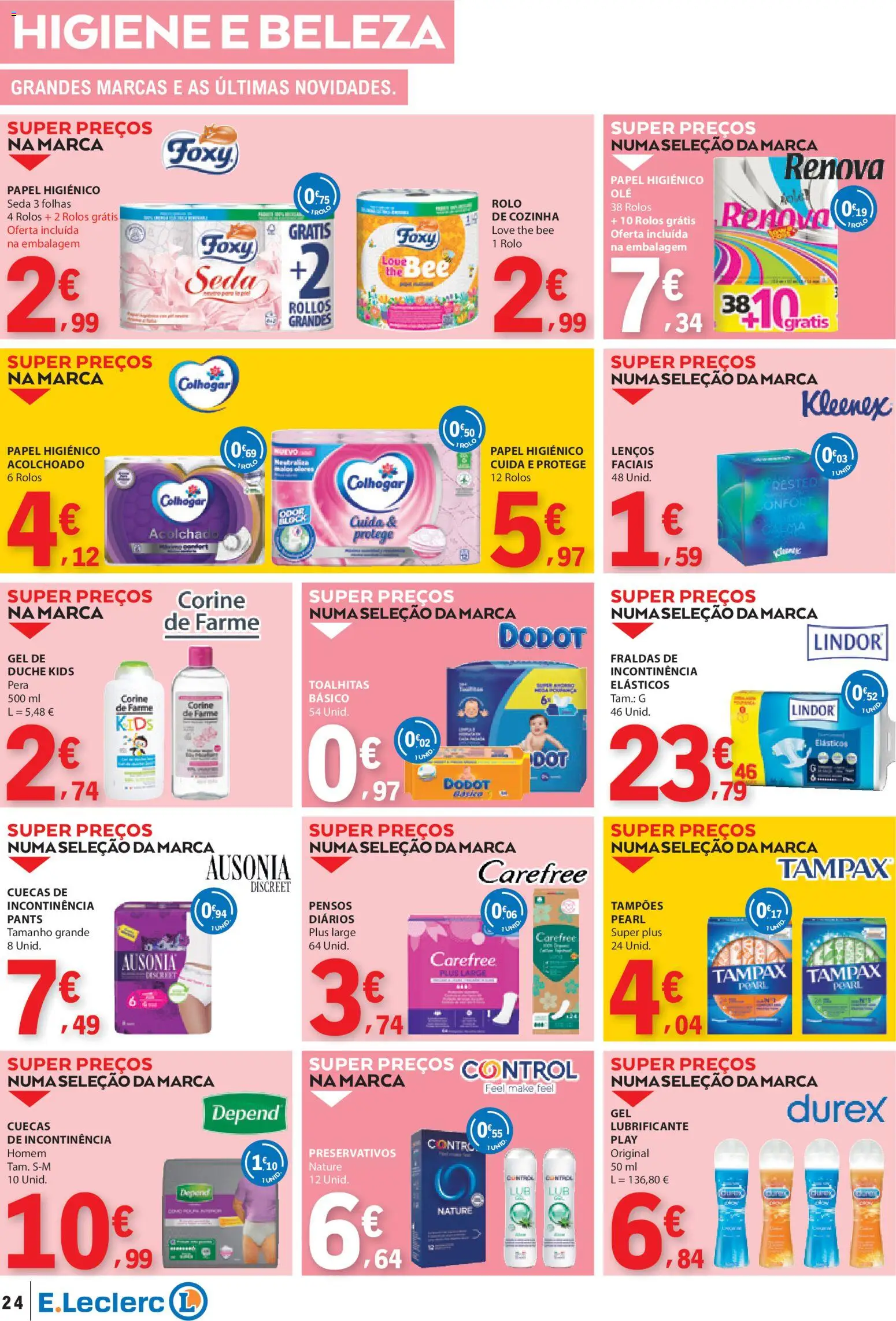E.Leclerc folheto │ válido de 15.01.2026 | Página: 24 | Produtos: Papel higiénico, Fraldas, Preservativos, Cuecas