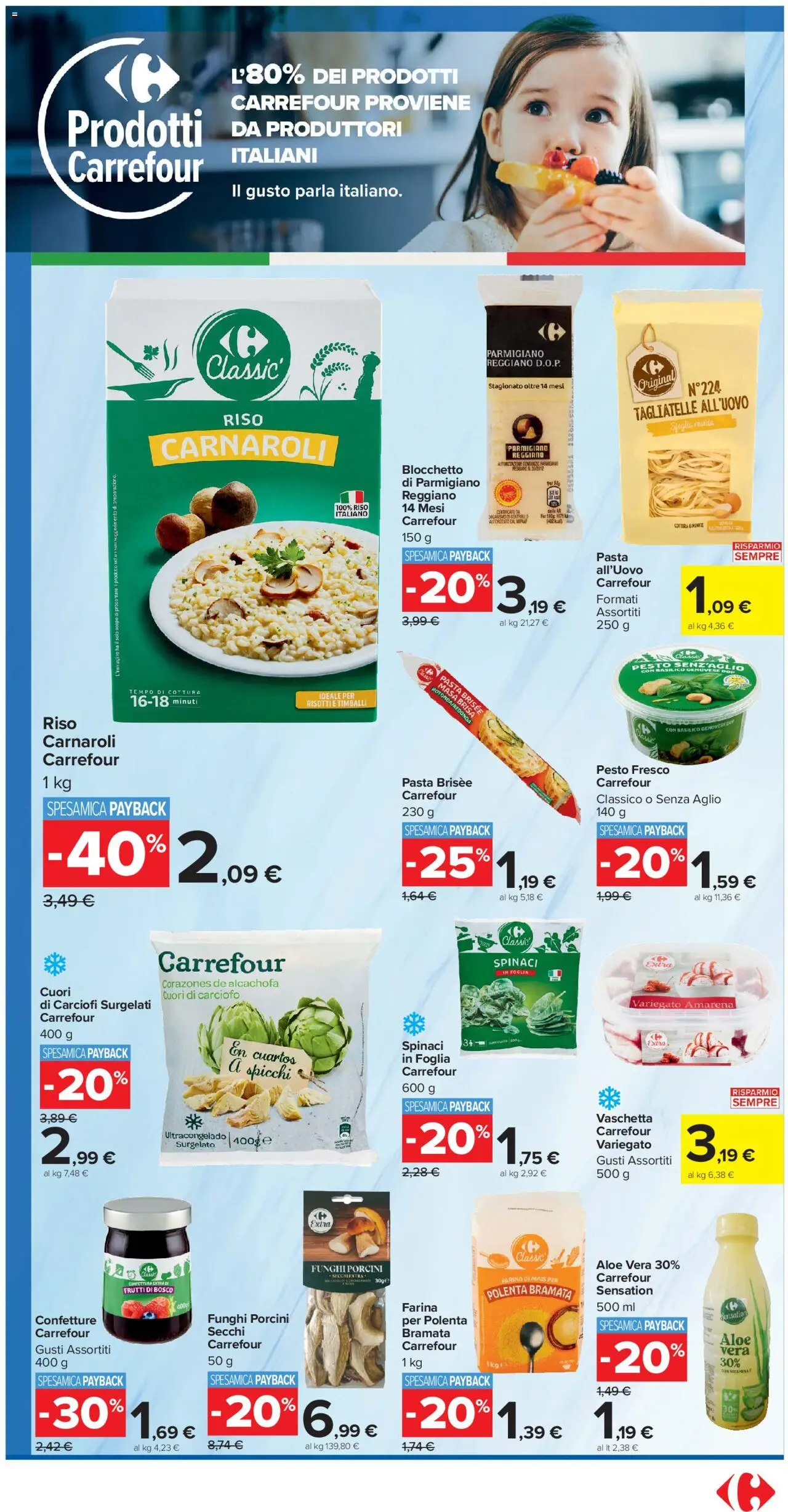 Volantino Carrefour del 10.10.2025 | Pagina: 9 | Prodotti: Spinaci, Mais, Amarena, Parmigiano