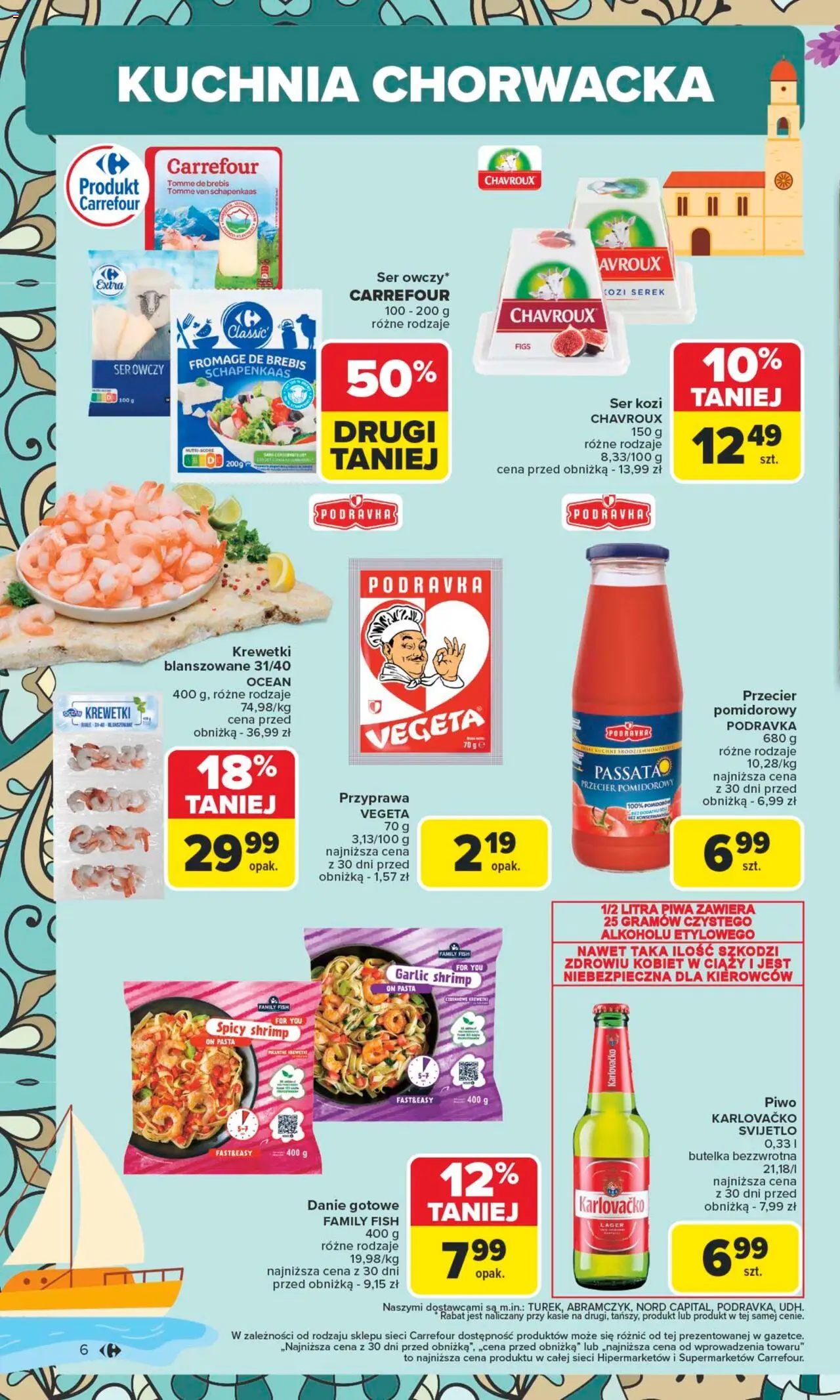 Carrefour Gazetka - Kuchnia słowiańska od 04.08.2025 | Strona: 6 | Produkty: Ser kozi, Ser owczy, Krewetki, Piwo