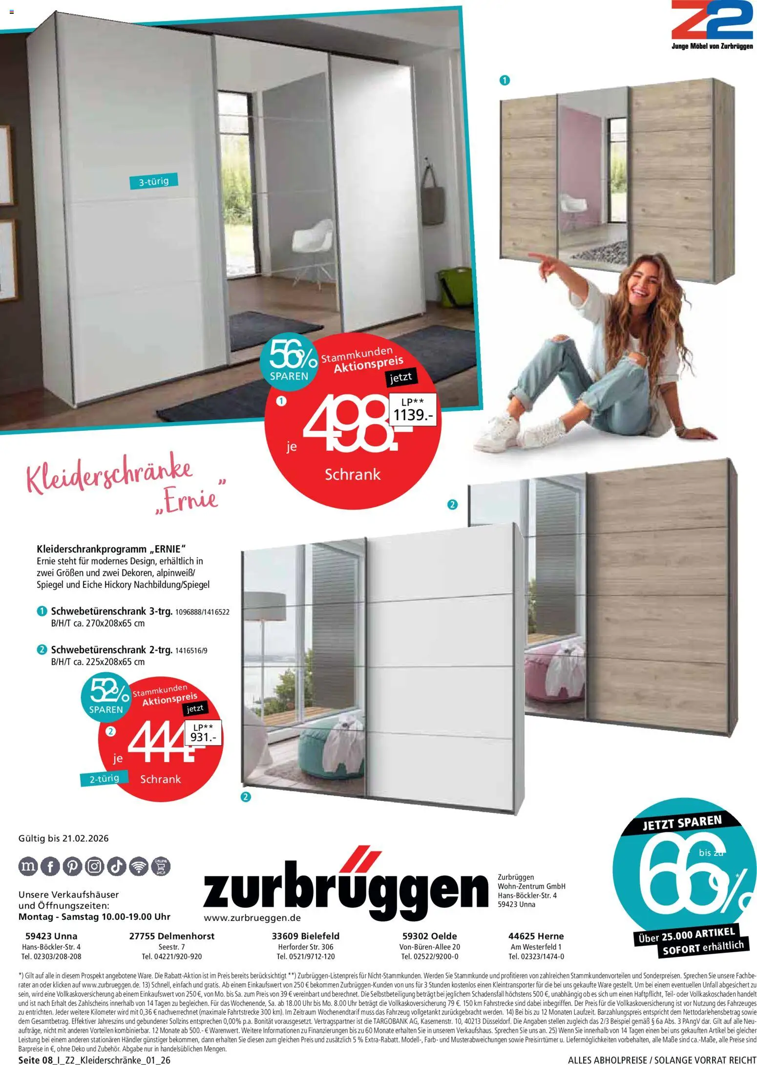 Zurbrüggen Prospekt 	 – gültig ab 24.01.2026 | Seite: 8 | Produkte: Schwebetürenschrank, Schrank, Spiegel, Uhr