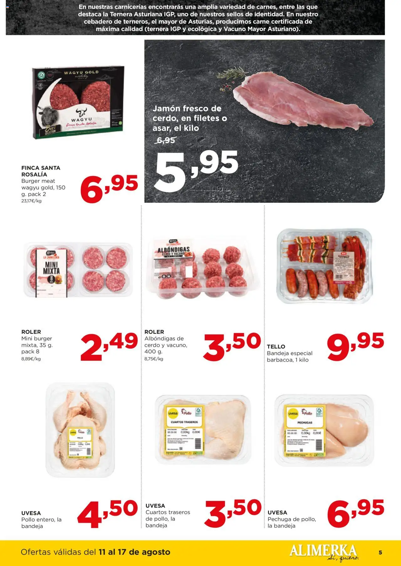 Alimerka folleto Asturias │ válido desde el 11.08.2025 | Página: 5 | Productos: Jamón, Cerdo, Bandeja