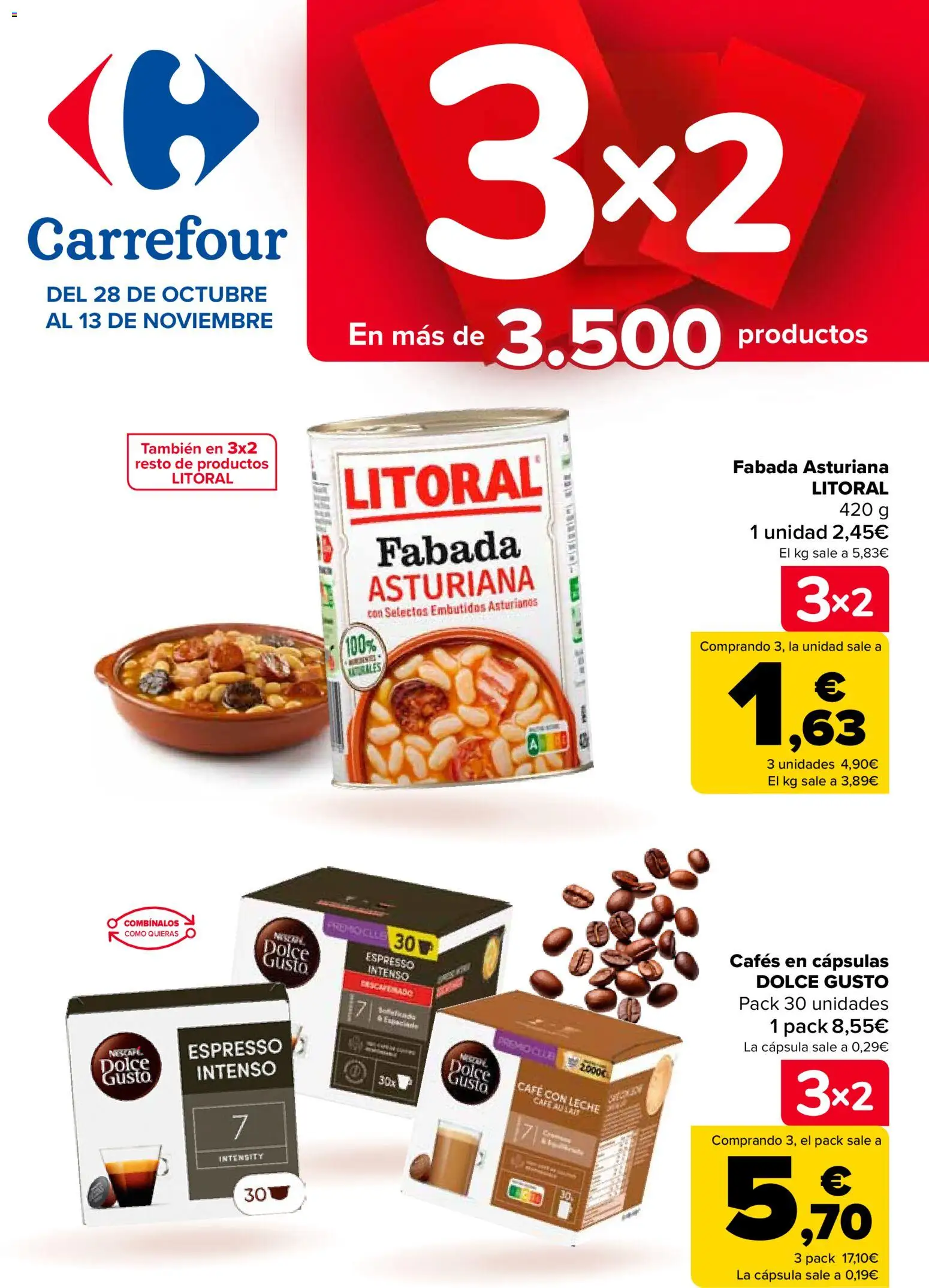 Carrefour folleto │ válido desde el 28.10.2025 | Página: 1 | Productos: Café con leche, Leche, Café, Νυχτικό