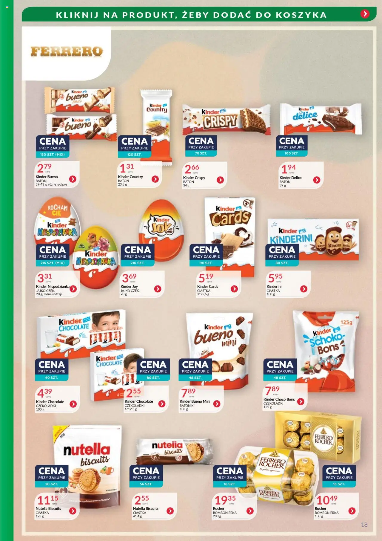Eurocash Gazetka - Słodycze kawy i herbaty od 01.10.2025 | Strona: 18 | Produkty: Nutella biscuits, Bombonierka, Baton, Ferrero rocher