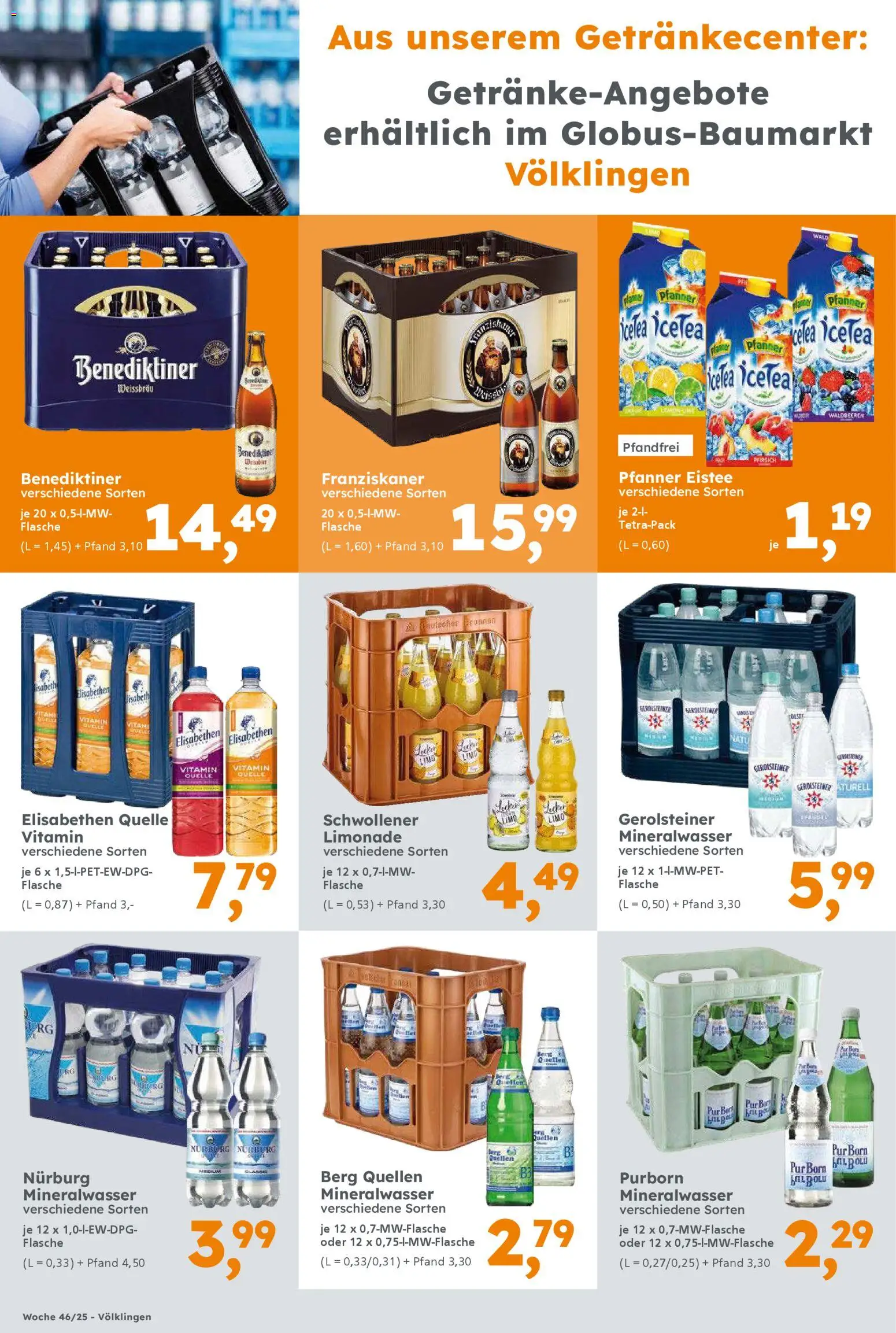 Globus Baumarkt prospekt Saarbrücken	 – gültig ab 10.11.2025 | Seite: 11 | Produkte: Franziskaner, Limonade, Pfanner eistee, Gerolsteiner
