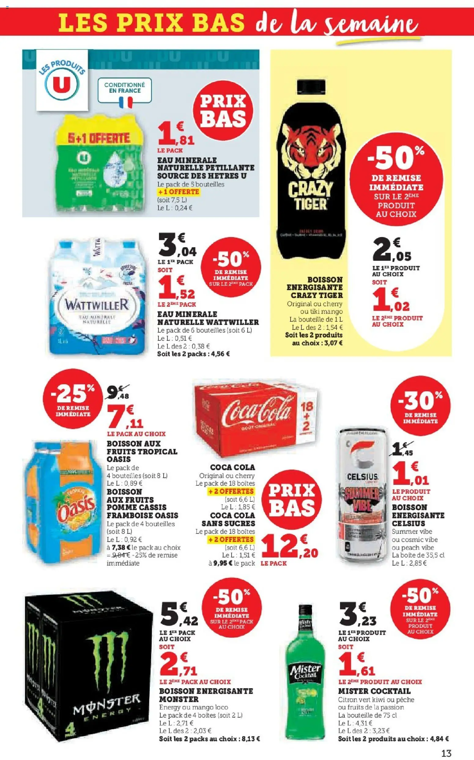 {H1} | Page: 13 | Produits: Pêche, Eau minérale naturelle, Boisson énergisante, Crazy Tiger