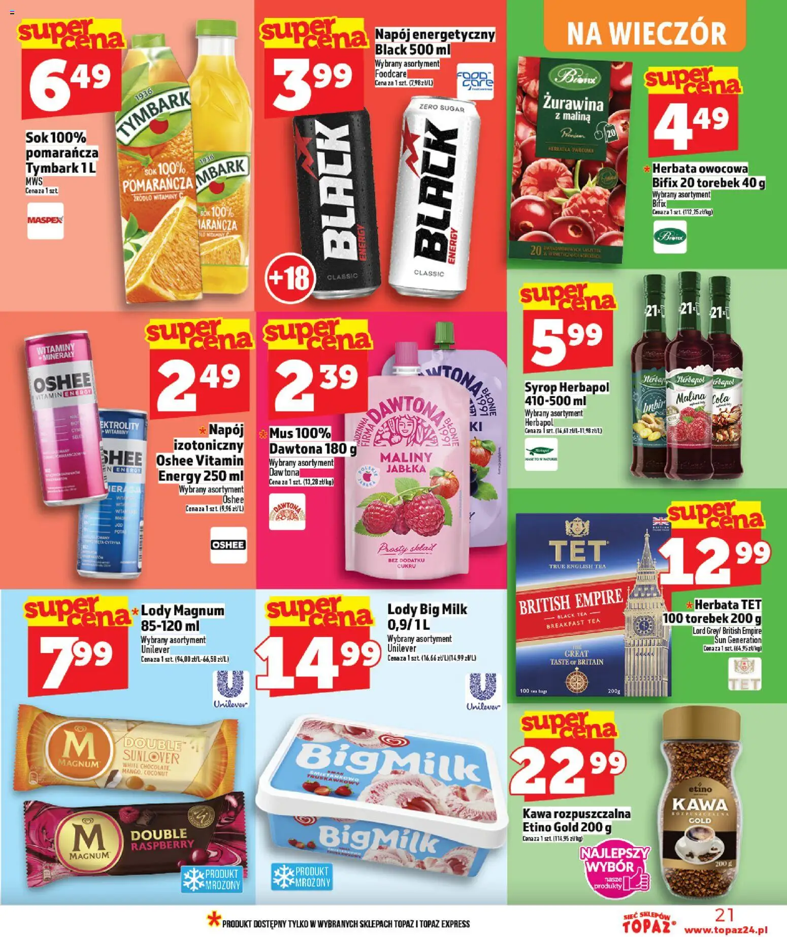 Topaz gazetka od 05.03.2026 | Strona: 21 | Produkty: Żurawina, Big Milk, Kawa, Lody