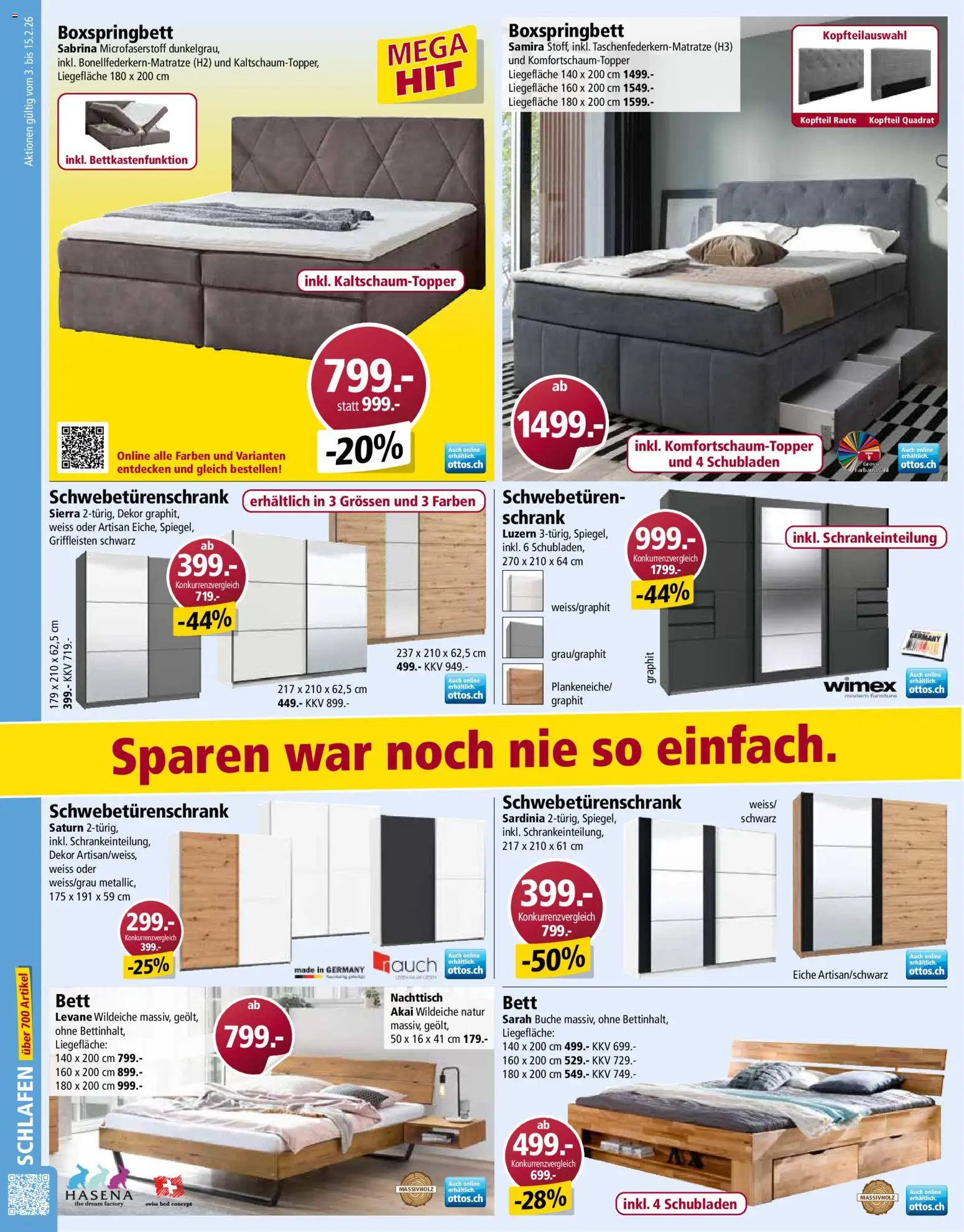 Otto's Aktionen – gültig ab 03.02.2026 | Seite: 10 | Produkte: Nachttisch, Schwebetürenschrank, Schrank, Bett