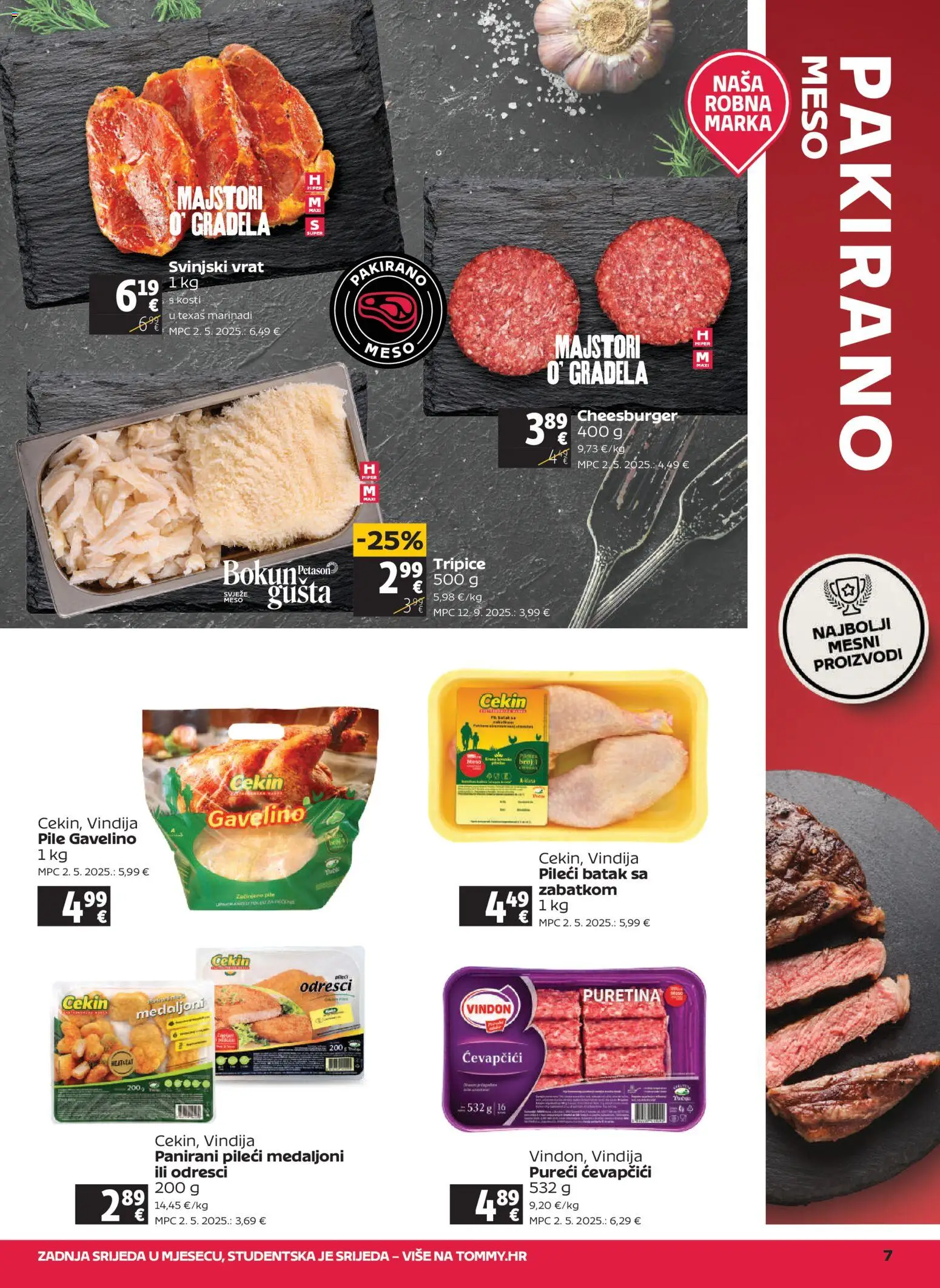 Tommy katalog | vrijedi od 20.11.2025 | Stranica: 7 | Proizvodi: Vindija, Pileći medaljoni, Meso, Ćevapčići