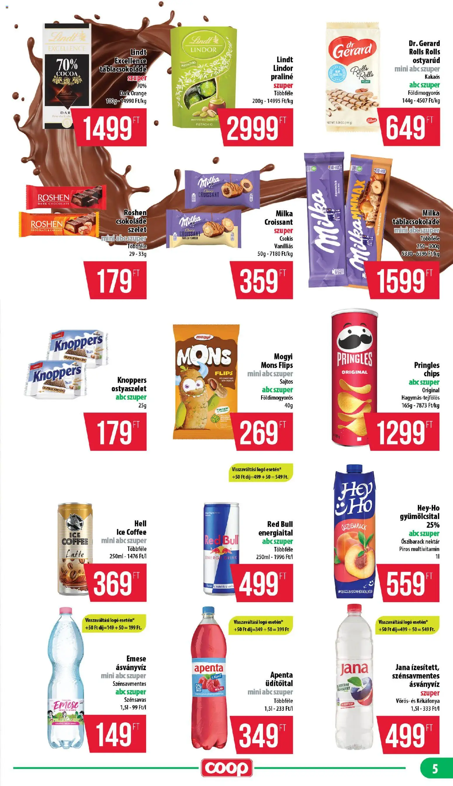 COOP akciós ujság - amely érvényes a következő dátumtól: 26.03.2026 | Oldal: 5 | Termékek: Őszibarack, Málna, Praliné, Csokoládé