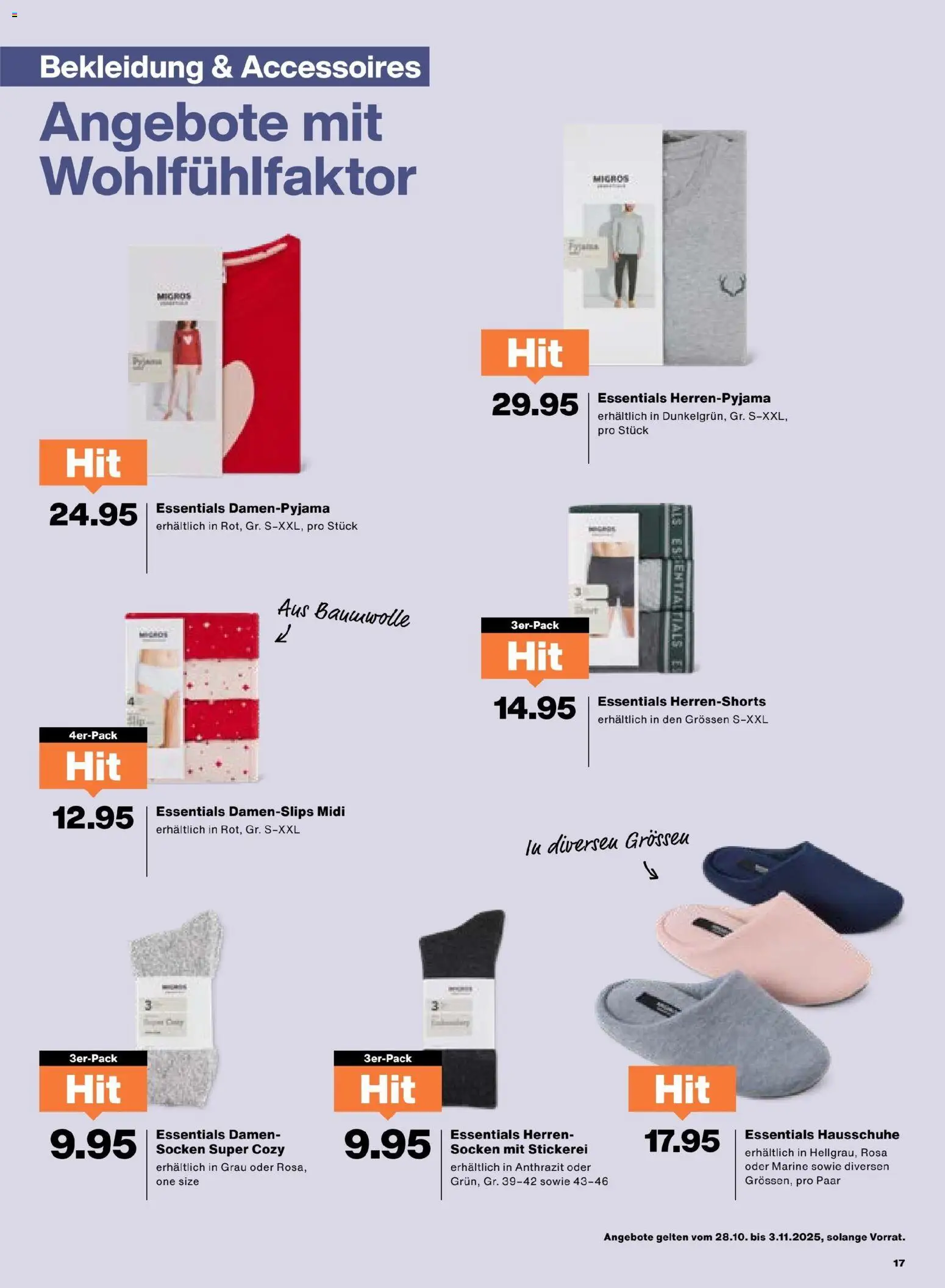 Migros Aktionen – gültig ab 28.10.2025 | Seite: 17 | Produkte: Bekleidung, Socken, Hausschuhe
