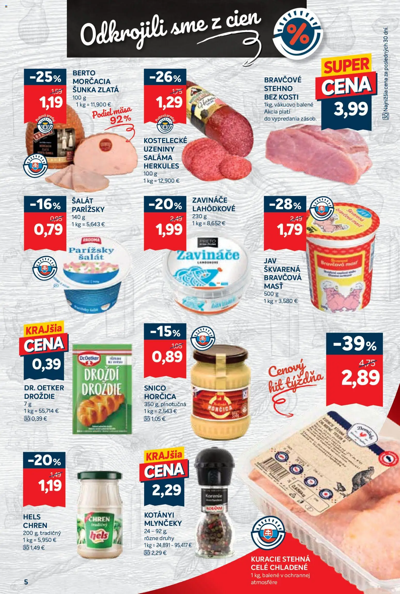 Nové Kraj akcie – leták je platný od 18.12.2025 | Strana: 9 | Produkty: Chren, Saláma, Kuracie stehná, Šalát