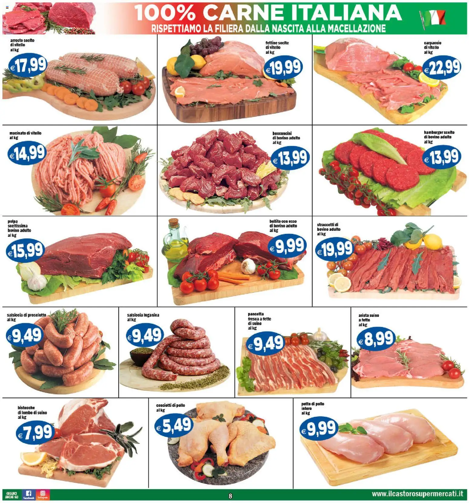Volantino Il Castoro del 16.01.2026 | Pagina: 8 | Prodotti: Pollo, Pancetta, Suino, Hamburger