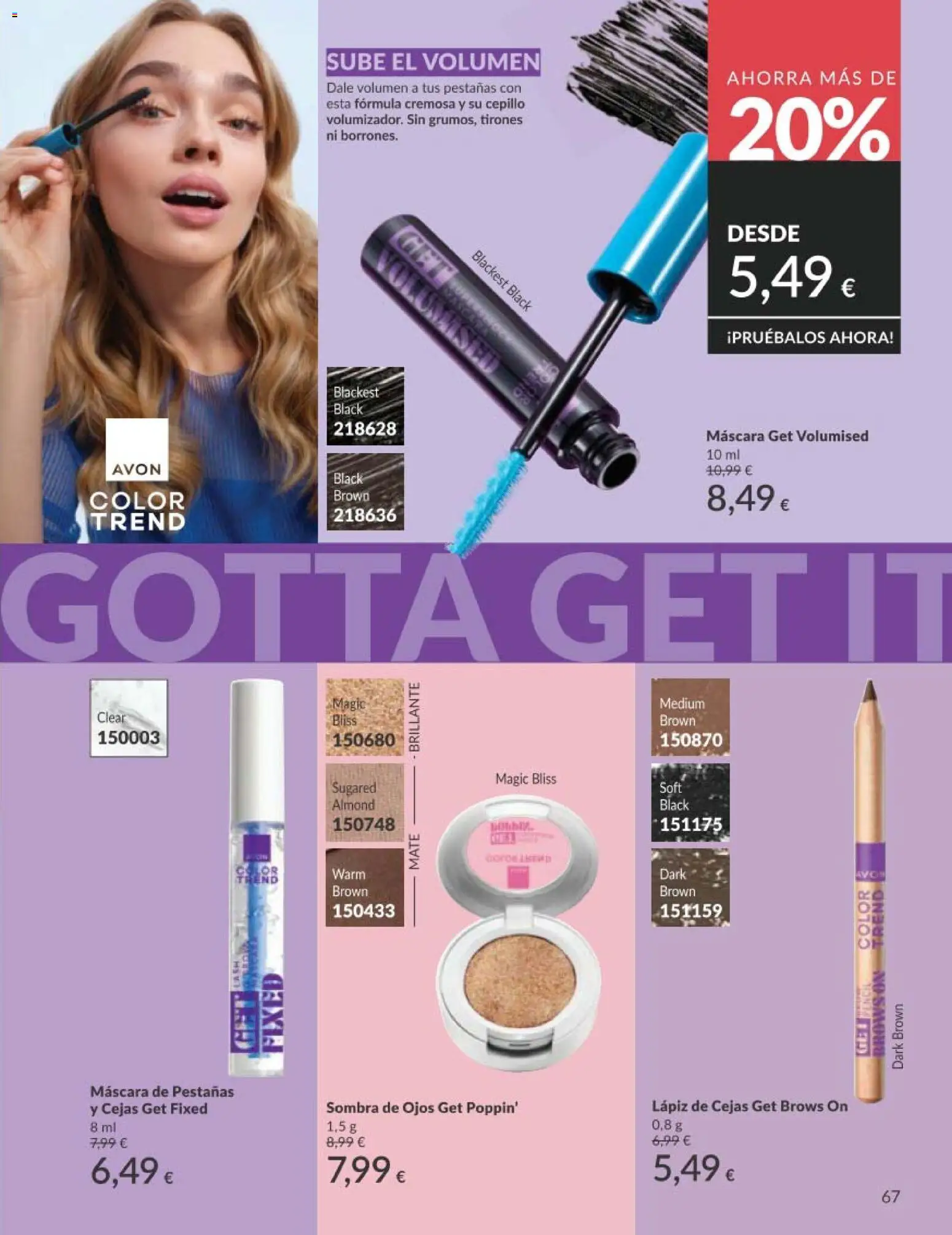 Catálogo AVON campaña 5 │ válido desde el 01.05.2026 | Página: 67 | Productos: Máscara, Lápiz de cejas, Sombra de ojos, Máscara de pestañas