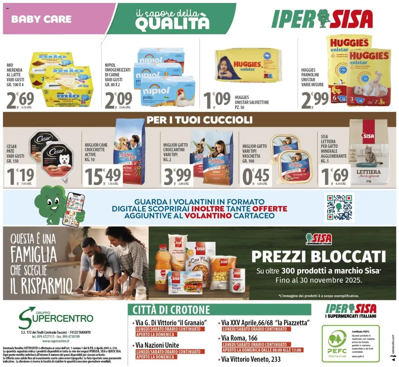 Volantino SISA del 03.10.2025 | Pagina: 16 | Prodotti: Paté, Pannolini, Crocchette, Cacao