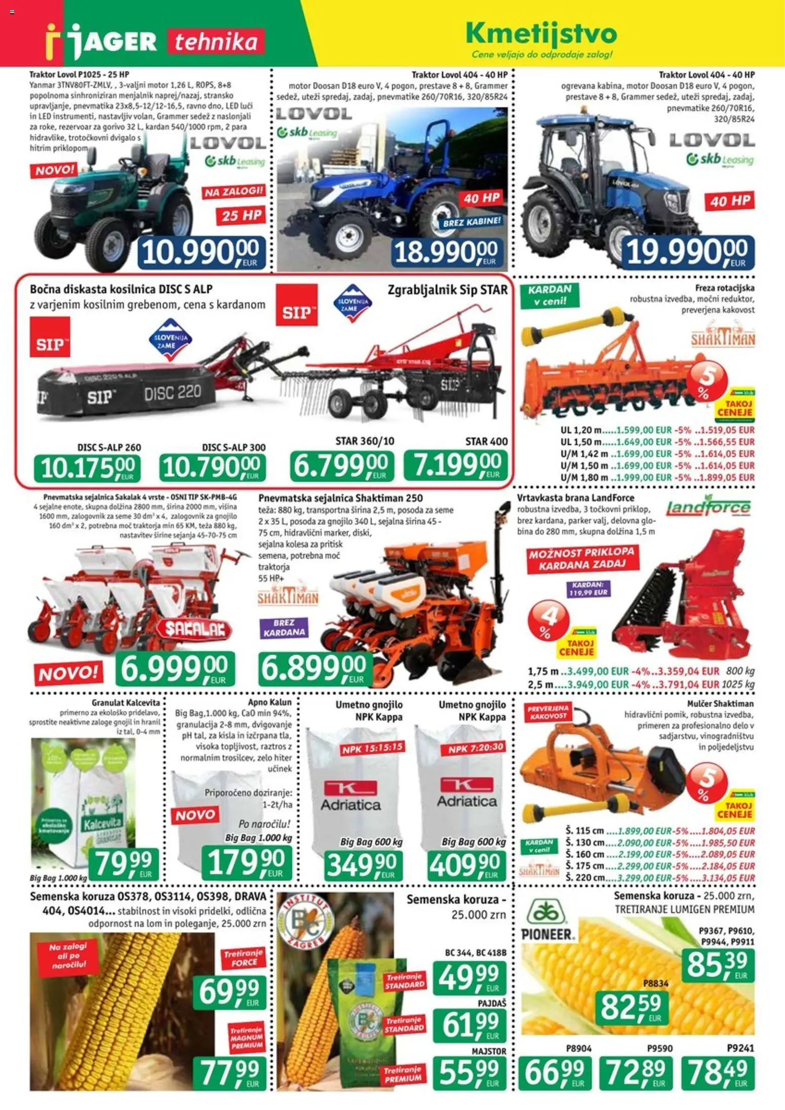 Novi Jager katalog ponudbe – veljaven od 01.04.2026 | Stran: 13 | Izdelki: Koruza, Teza, Kosilnica