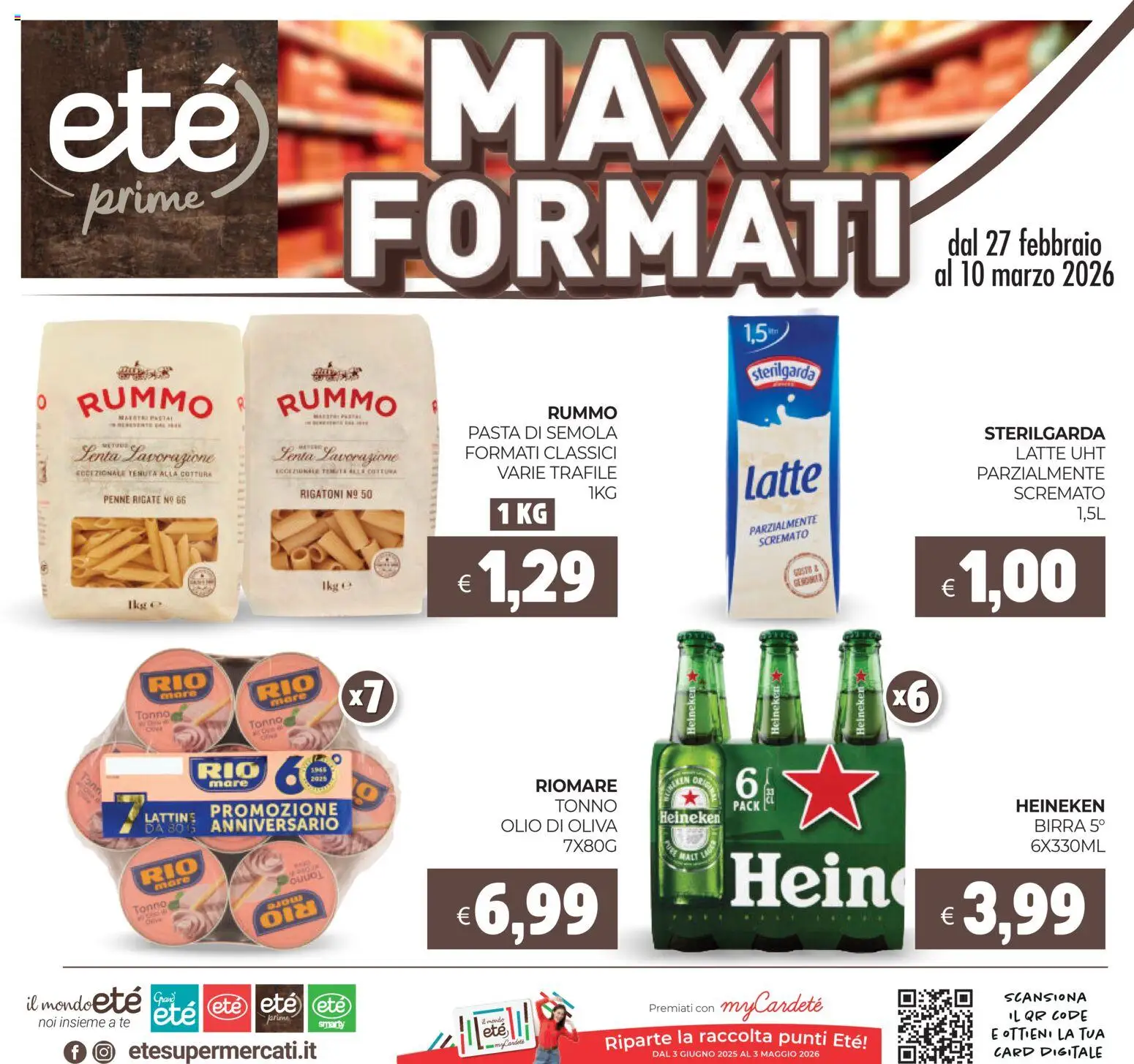 Volantino Eté del 27.02.2026 | Pagina: 1 | Prodotti: Latte, Tonno, Heineken, Penne