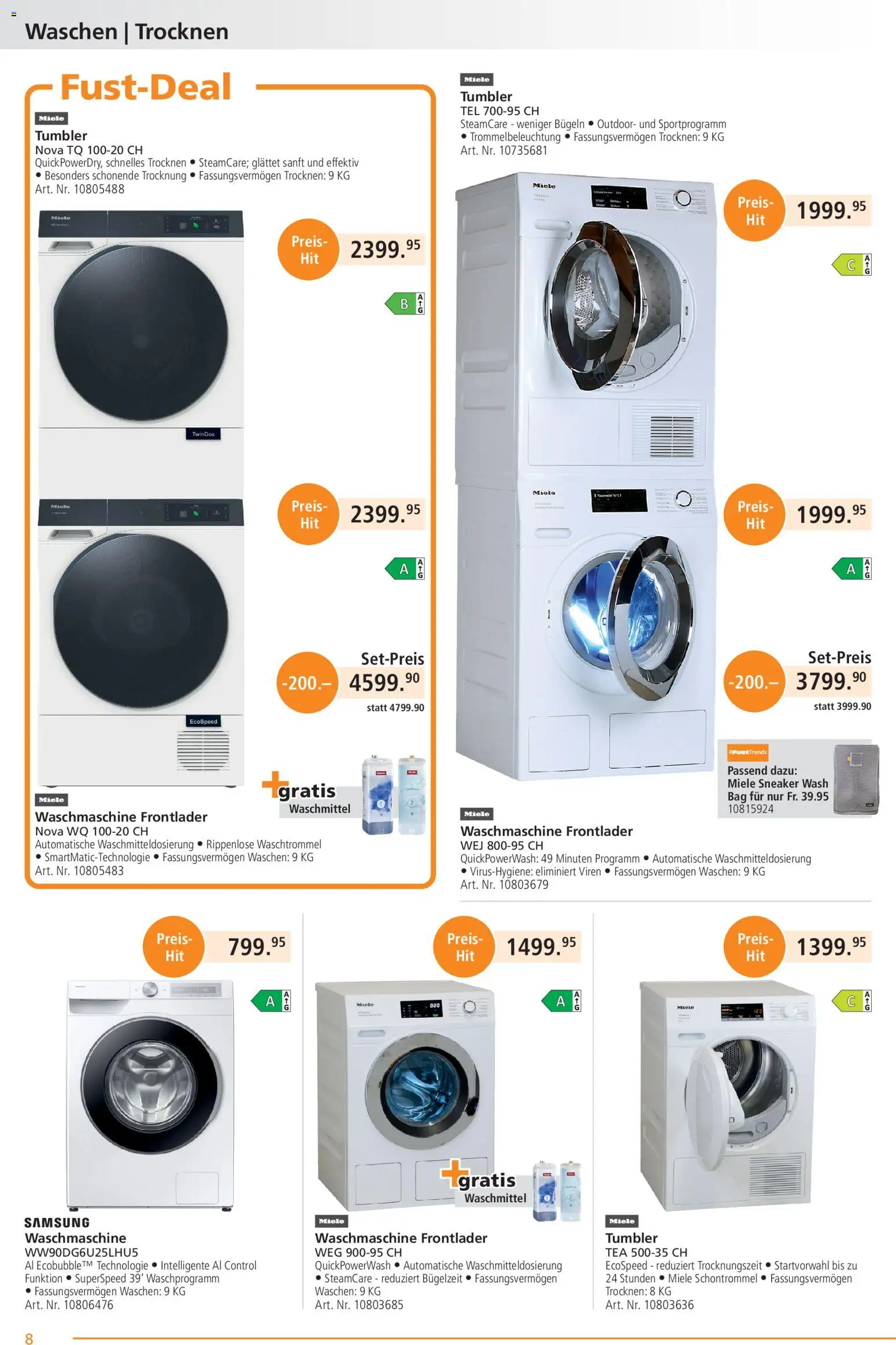 Fust aktionen – gültig ab 23.03.2026 | Seite: 8 | Produkte: Waschmittel, Samsung, Waschmaschine, Miele