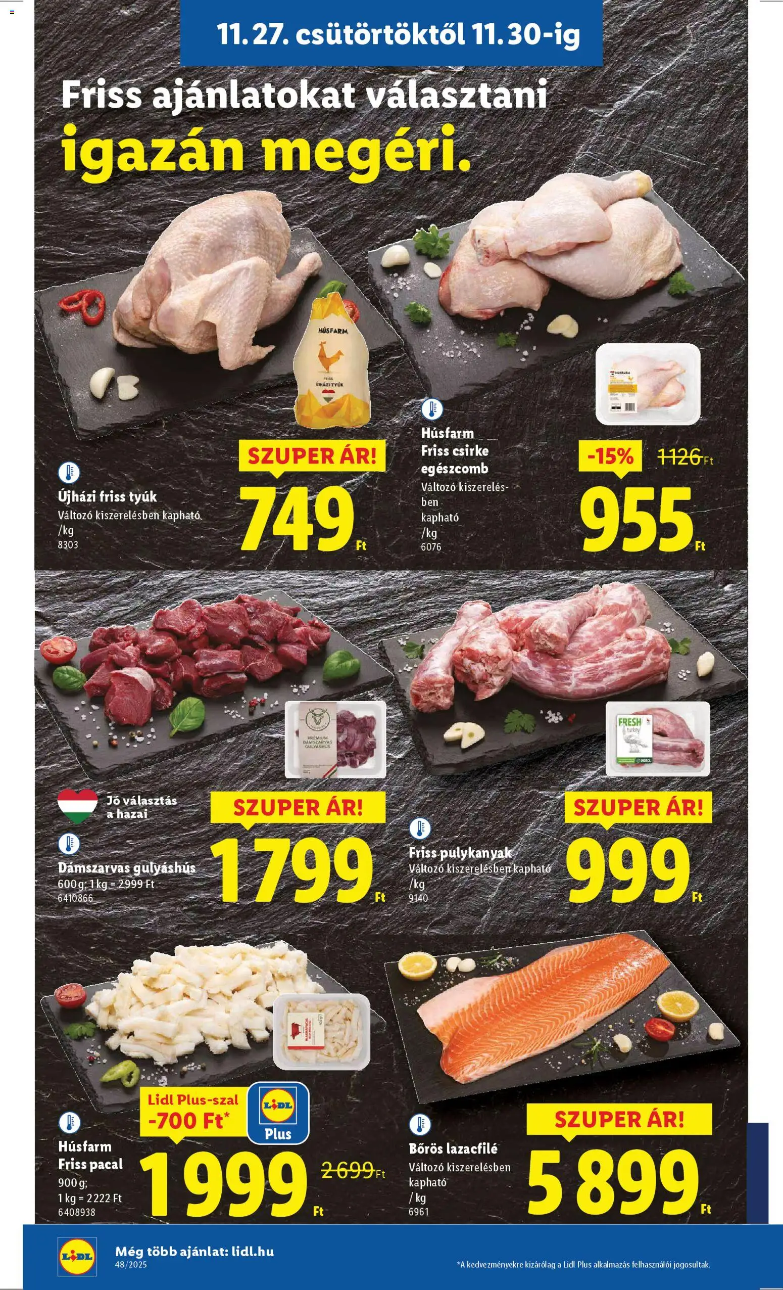 Lidl akciós ujság - amely érvényes a következő dátumtól: 27.11.2025 | Oldal: 4 | Termékek: Pacal, Lazacfilé, Pulykanyak