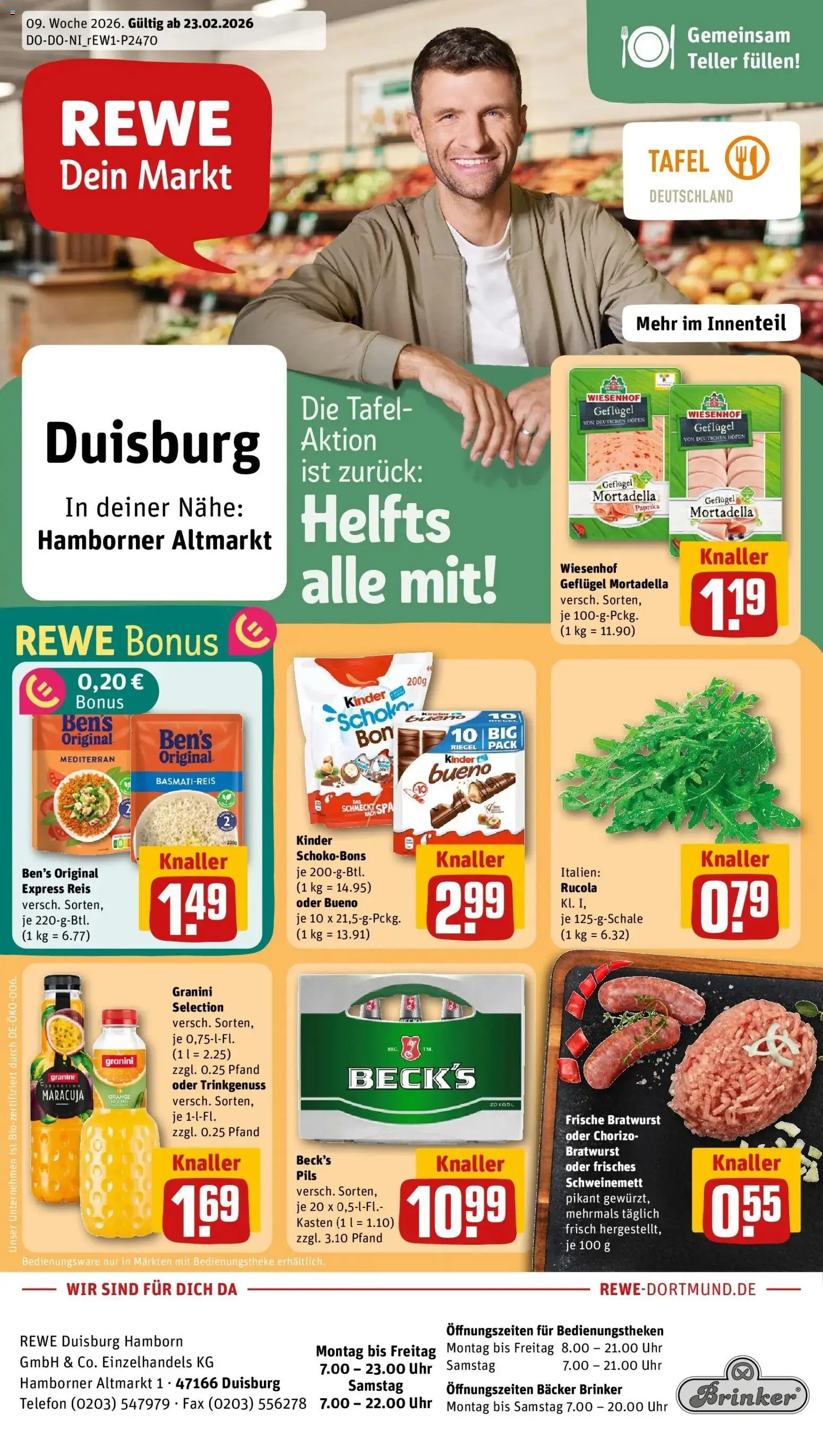 Rewe prospekt Duisburg	 – gültig ab 22.02.2026 | Seite: 1 | Produkte: Pils, Bratwurst, Granini, Reis
