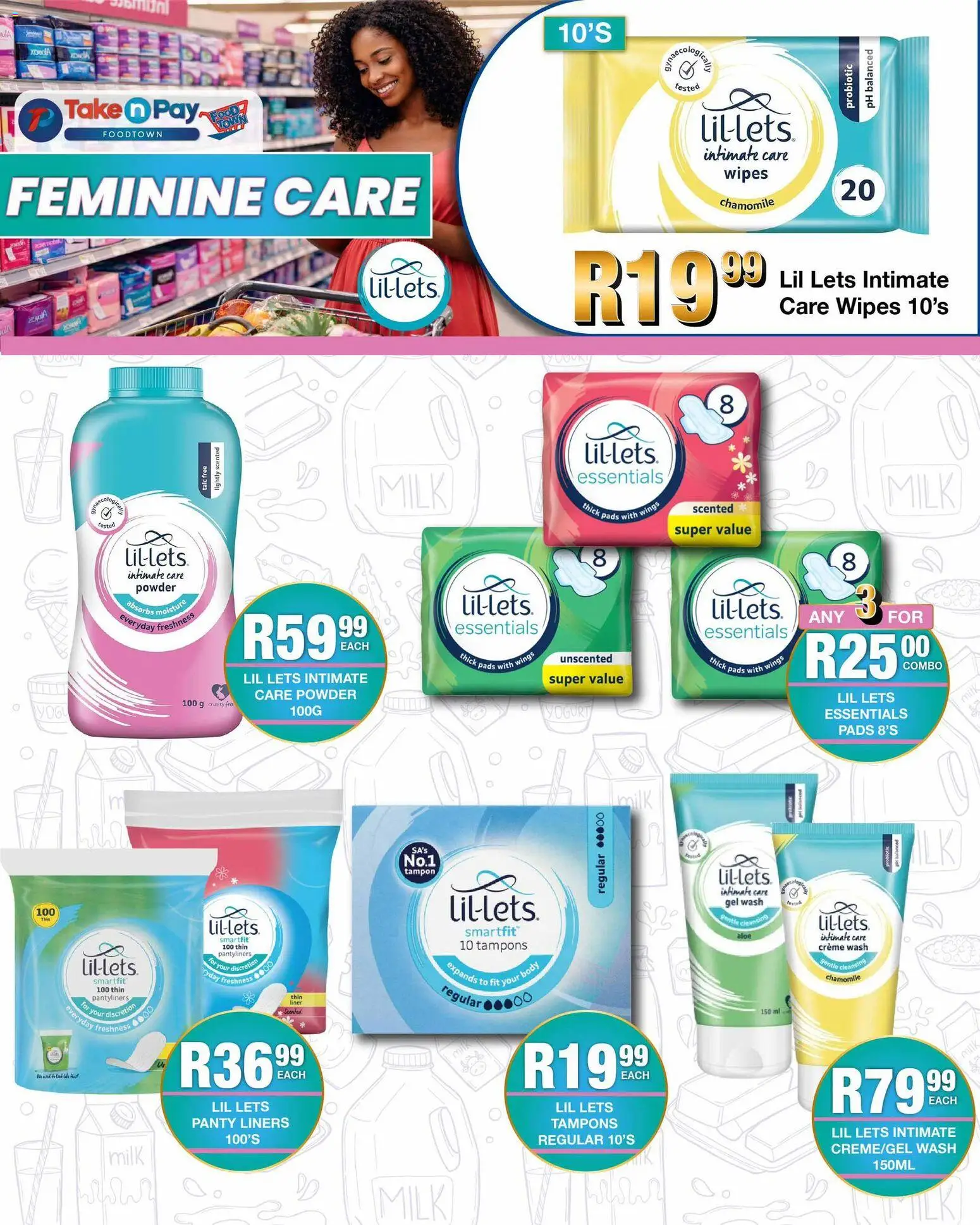 New Take n Pay catalogue – valid from 20.04.2026 | Page: 29 | Products: Pads, Milk, Powder, Panty liners
