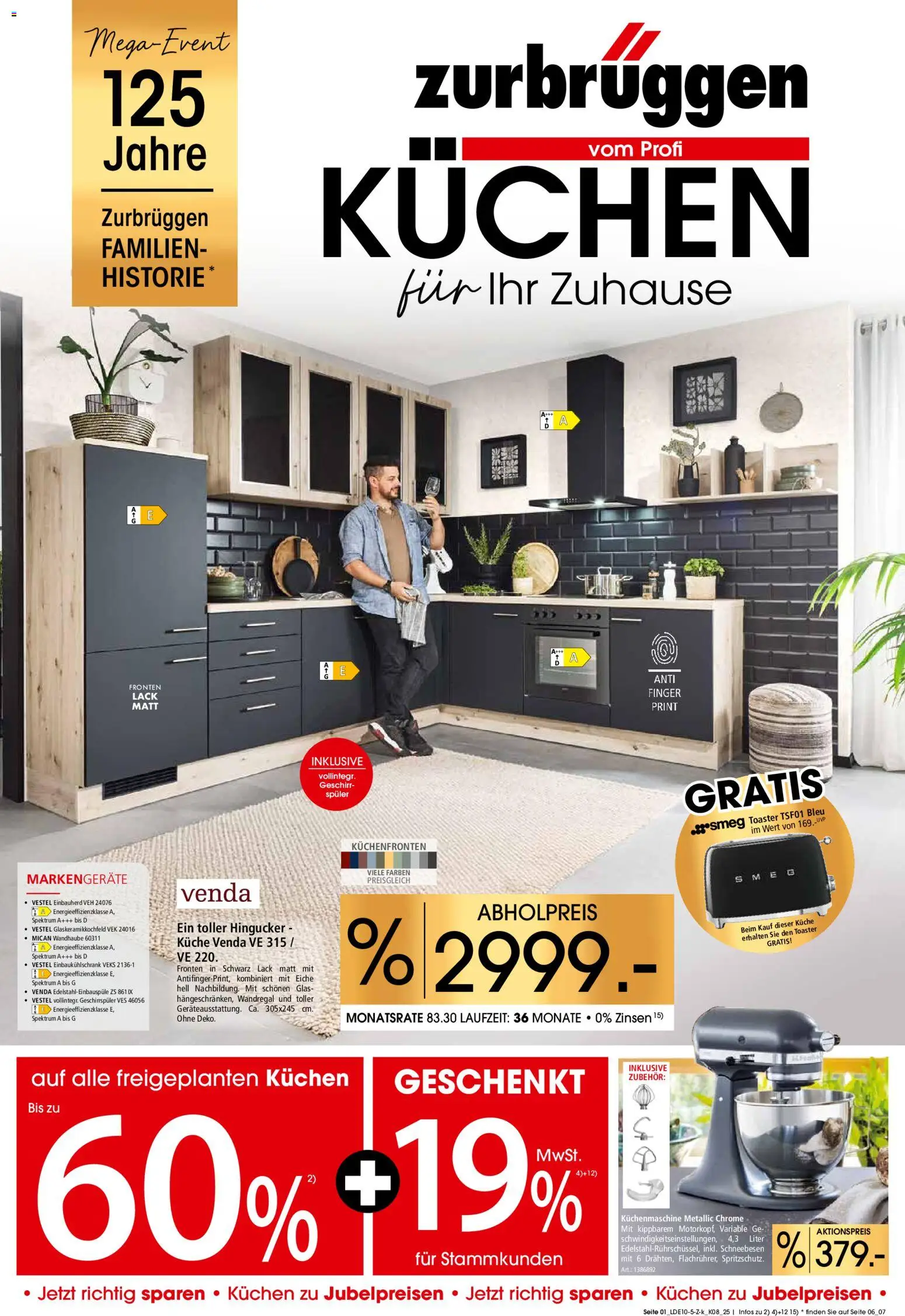Zurbrüggen Küchen für Ihr Zuhause – gültig ab 08.11.2025 | Seite: 1 | Produkte: Wandregal, Toaster, Küche, Kuchen