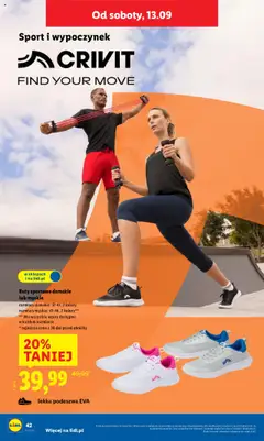Buty sportowe damskie lub męskie, rozmiary damskie: 37-41, 2 kolory rozmiary męskie: 41-46, 2 kolory** ** Nie wszystkie wzory dostępne w każdym rozmiarze. od 08.09.2025 | Strona: 46