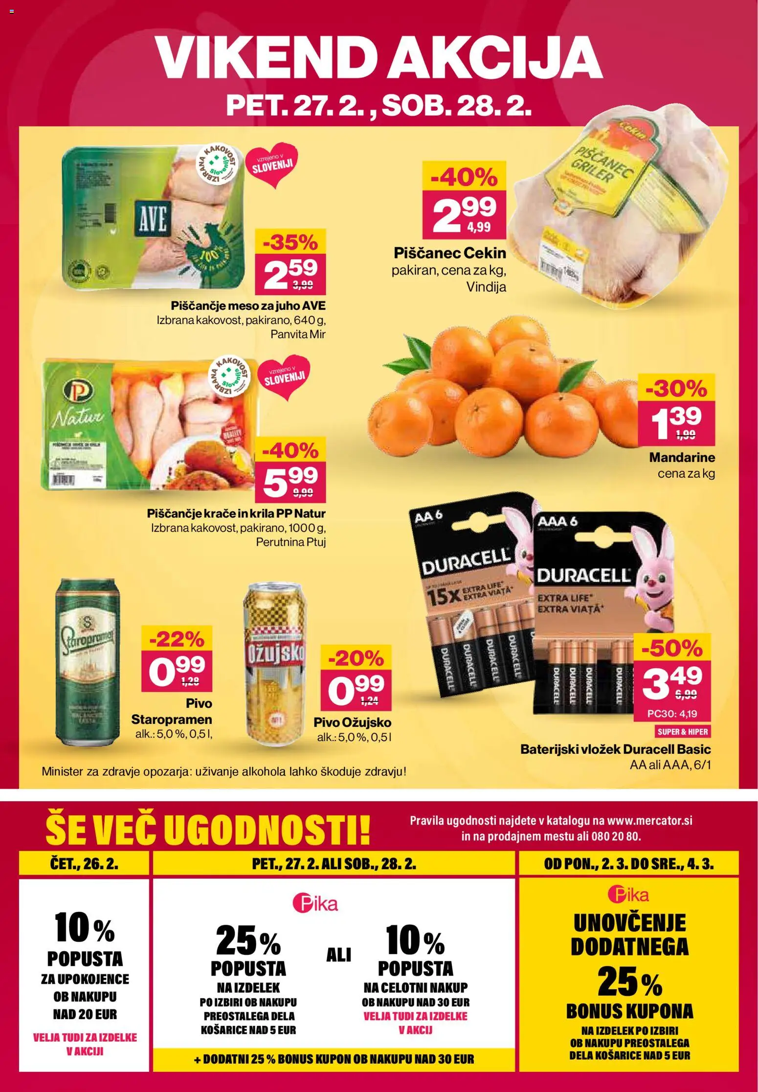 Novi Mercator katalog ponudbe – veljaven od 26.02.2026 | Stran: 40 | Izdelki: Pivo, Piscancje meso, Mandarine