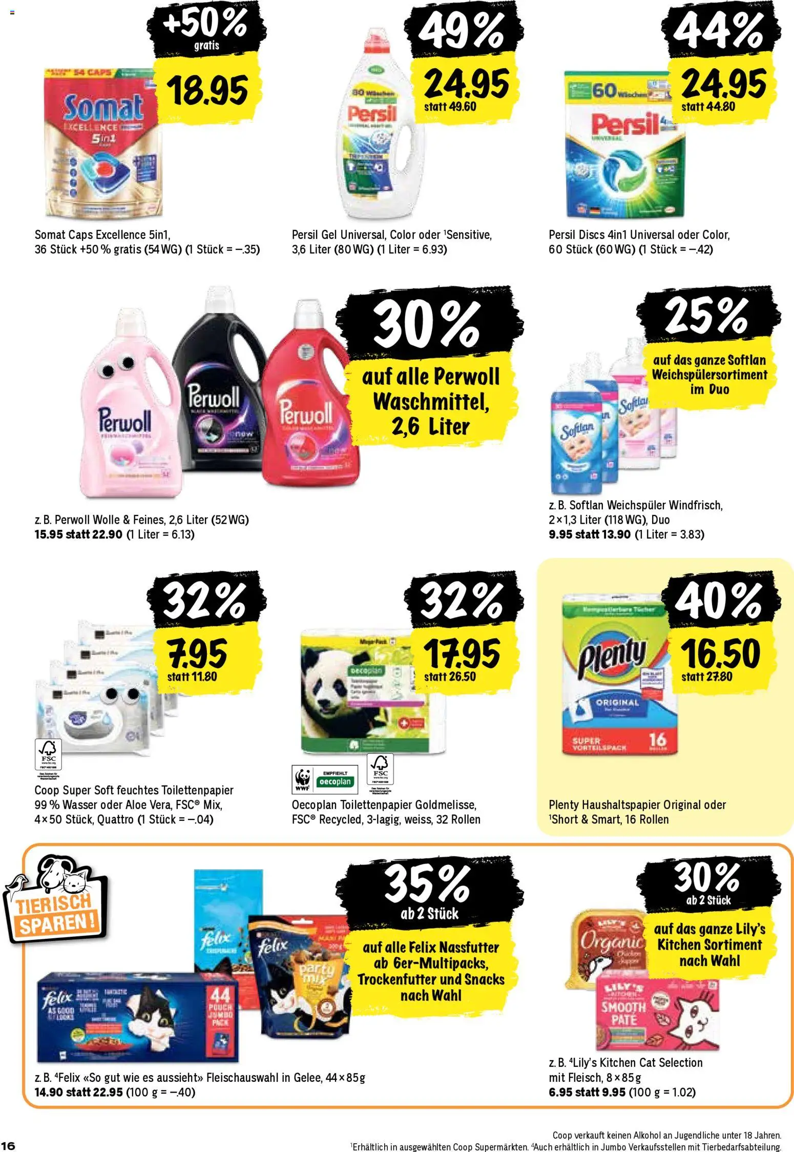 Coop Aktionen – gültig ab 11.12.2025 | Seite: 16 | Produkte: Weichspüler, Feuchtes Toilettenpapier, Wasser, Toilettenpapier