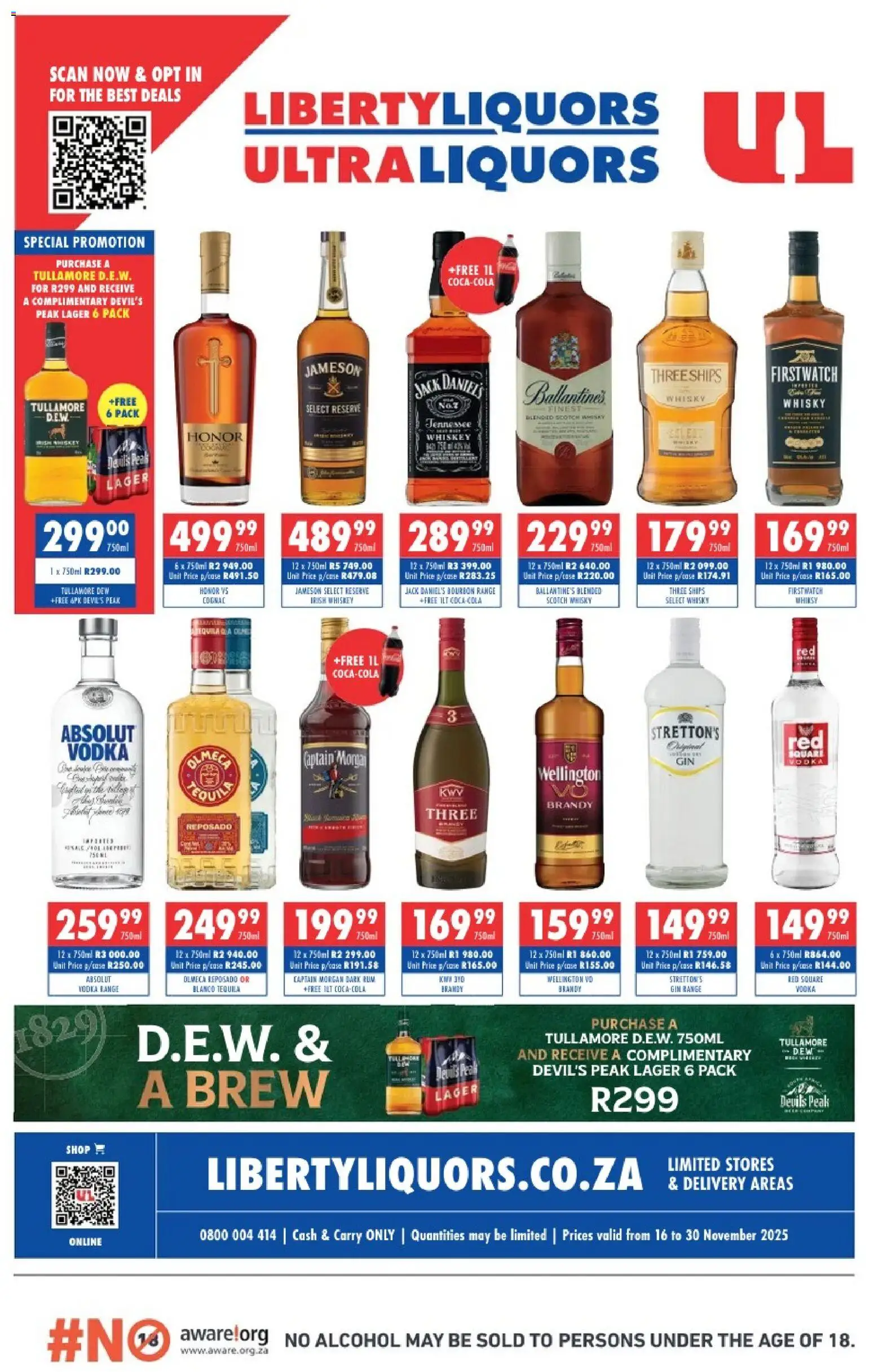 New Ultra Liquors catalogue – valid from 16.11.2025 | Page: 1 | Products: Brandy, Bourbon, Whiskey, Ensalada de quino