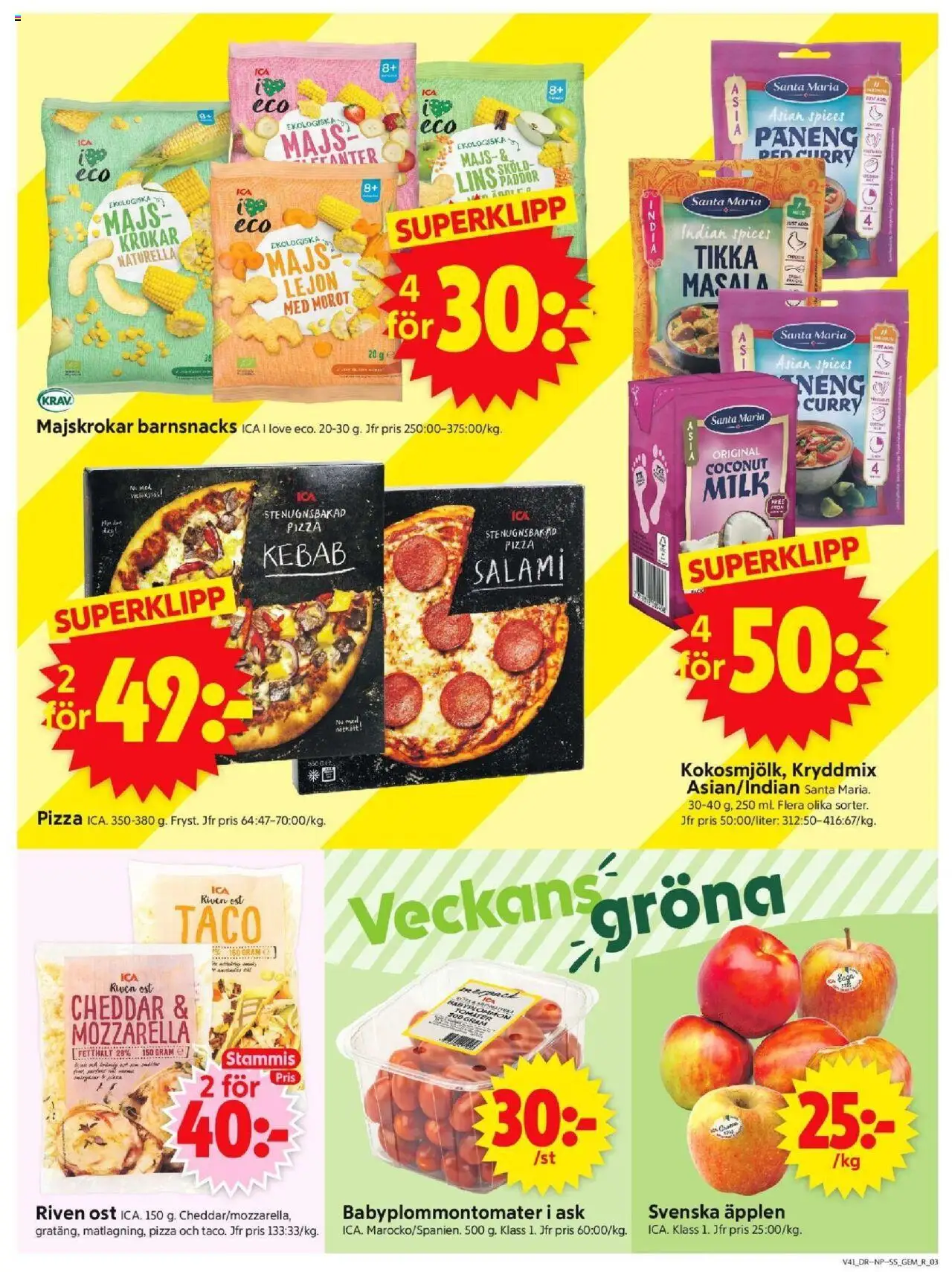 ICA Supermarket reklamblad aktuell från 06.10.2025 | Sida: 3 | Produkter: Salami, Pizza, Äpplen, Tomater