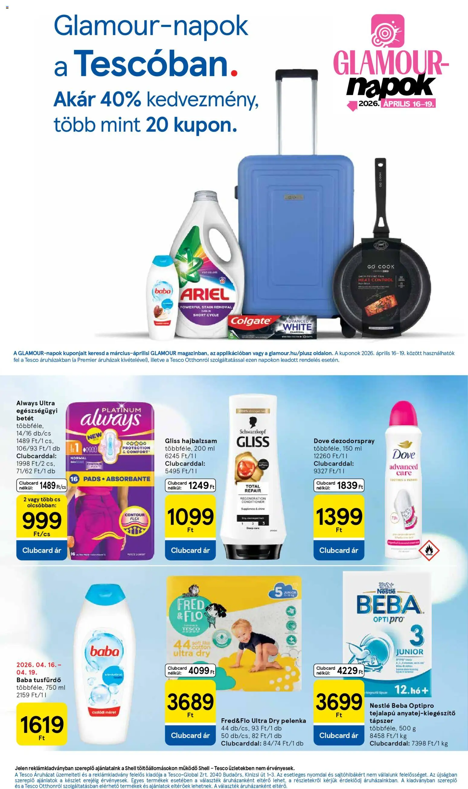 Tesco akciós ujság - amely érvényes a következő dátumtól: 16.04.2026 | Oldal: 7 | Termékek: Ariel, Pelenka, Hajbalzsam, Tusfürdő