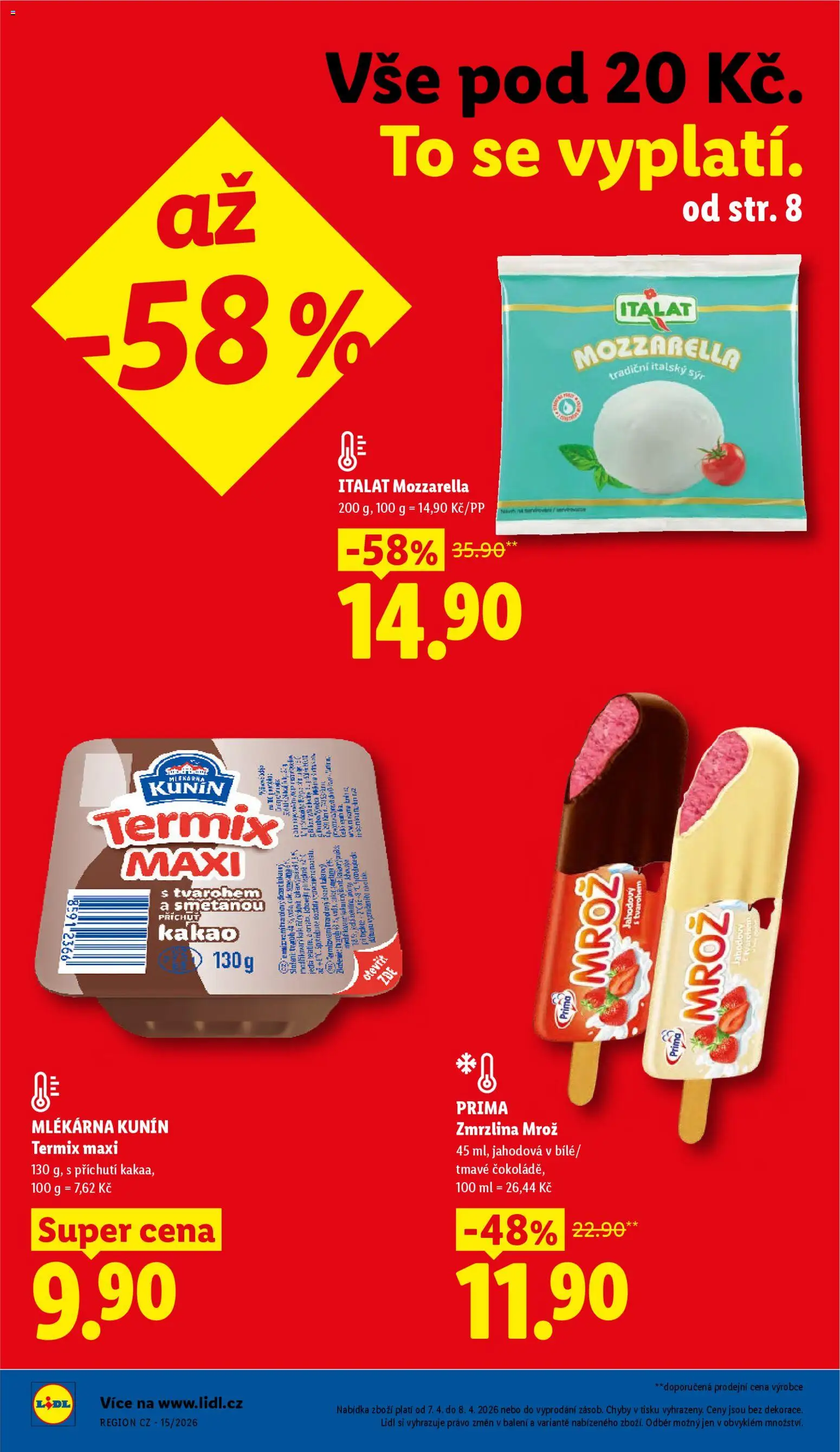 Lidl leták od 07.04.2026 | Strana: 2 | Produkty: Smetana, Termix, Kakao, Mozzarella