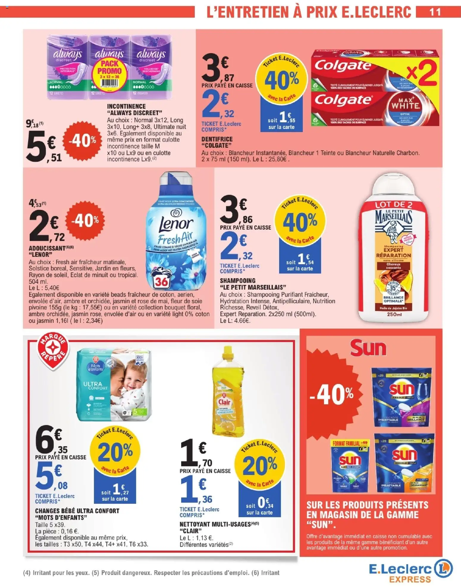 {H1} | Page: 11 | Produits: Shampooing, Dentifrice, Huile, Culotte