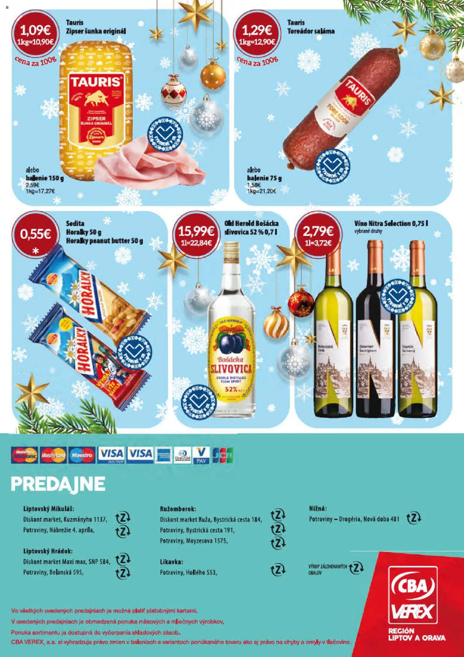 Nové CBA Verex akcie – leták je platný od 01.12.2025 | Strana: 26 | Produkty: Šunka, Víno, Slivovica, Horálky