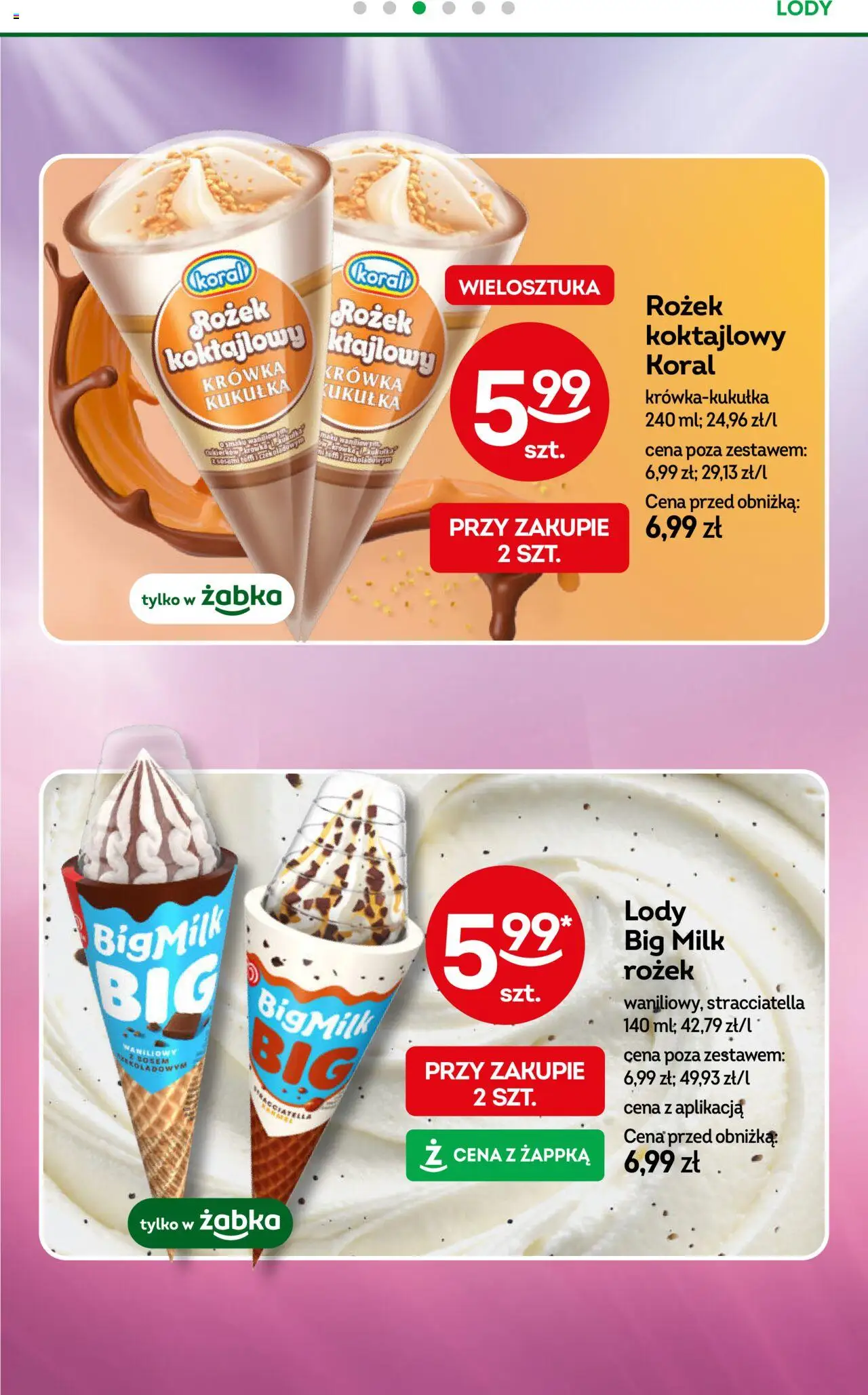 Żabka Gazetka od 04.06.2025 | Strona: 36 | Produkty: Krowka, Big Milk, Lody koral, Lody