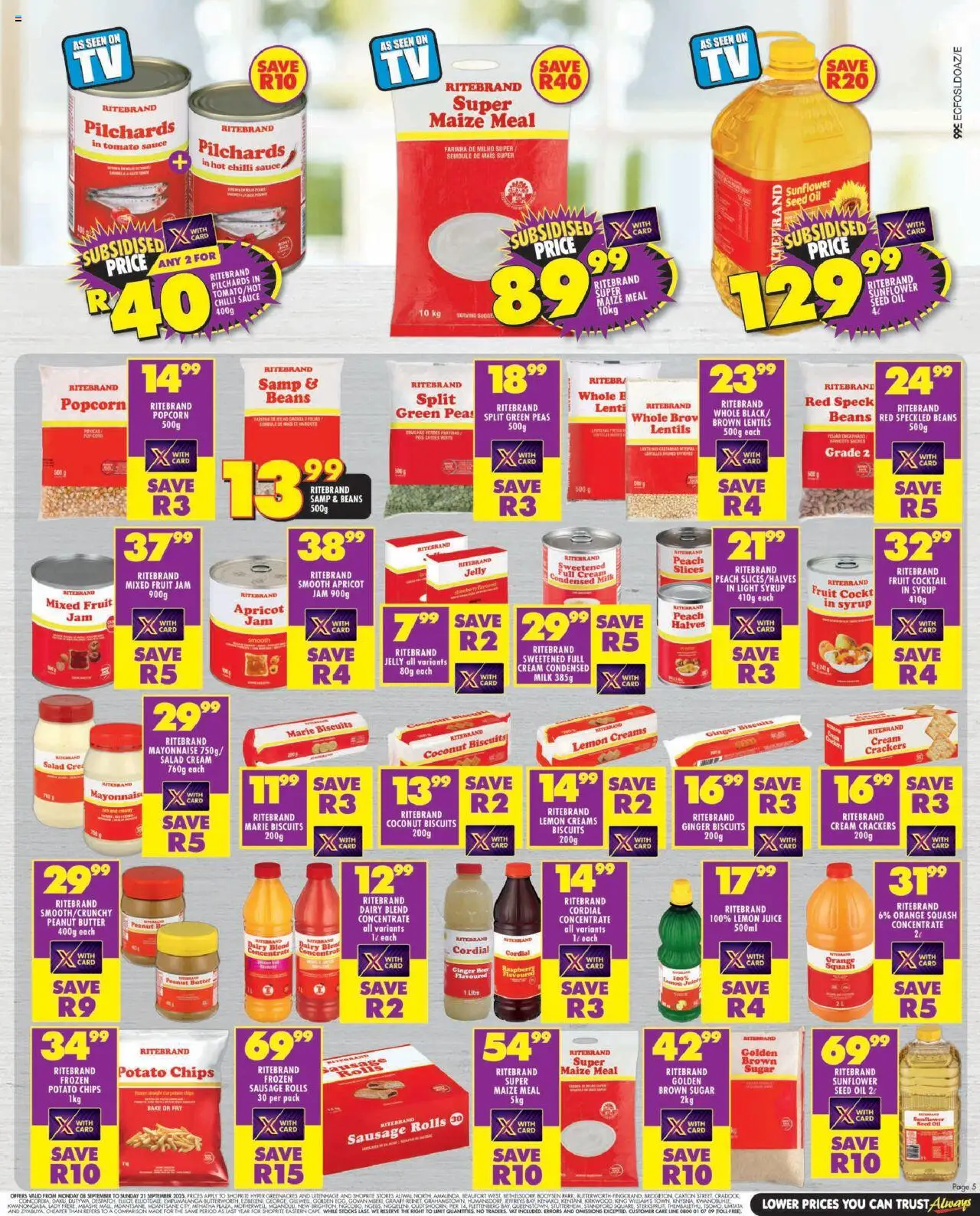 New Shoprite catalogue – valid from 08.09.2025 | Page: 5 | Products: Pilchards, Beans, Squash, Butter