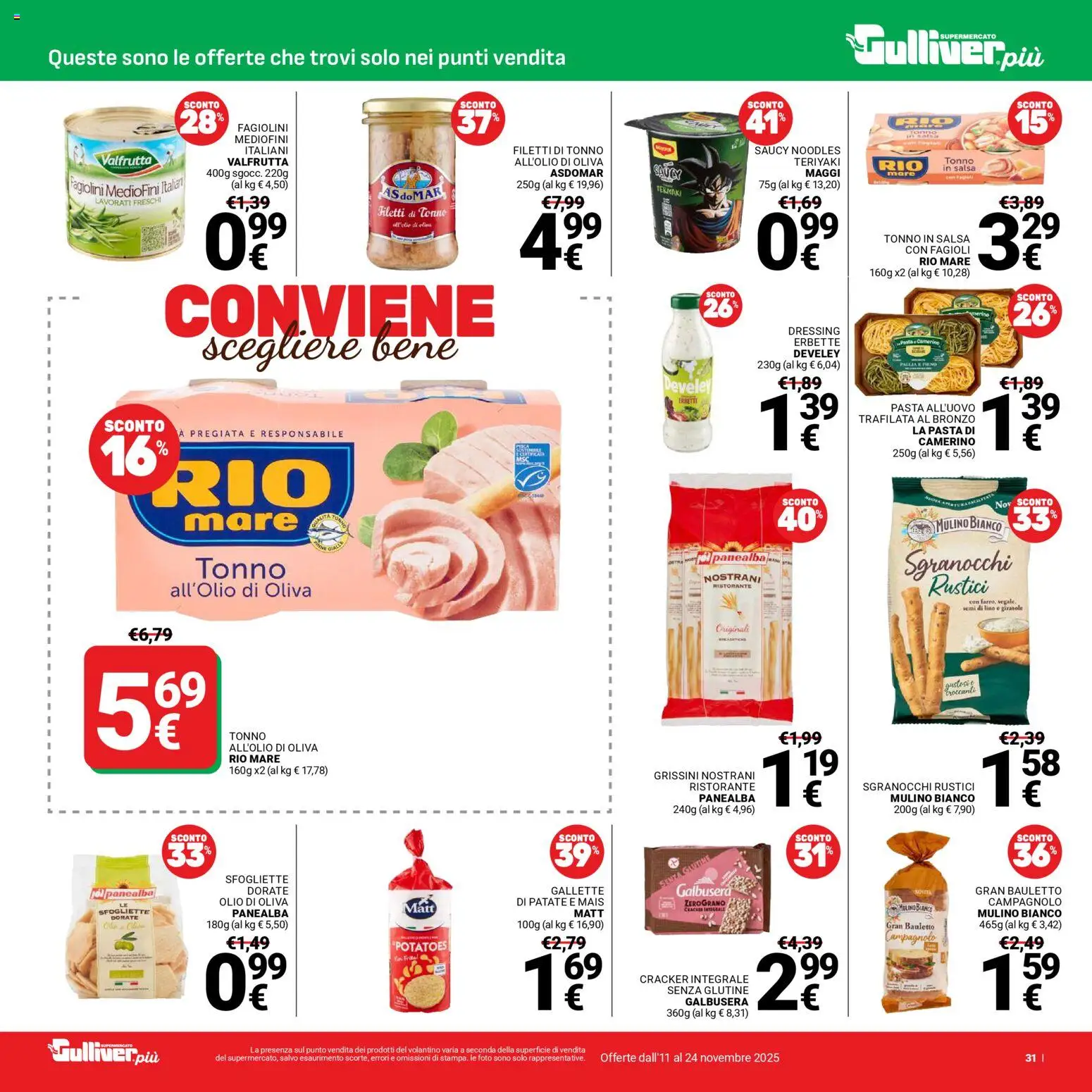 Volantino Gulliver del 11.11.2025 | Pagina: 31 | Prodotti: Salsa, Tonno, Fagiolini, Olio di Oliva
